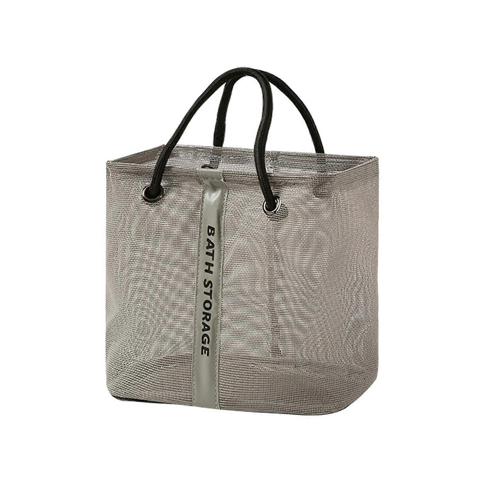 Portable Bathroom Organizer Bag with Handle, Grey Mesh Toiletry Bag for Travel, Gym, Dorm, and Bathroom Use