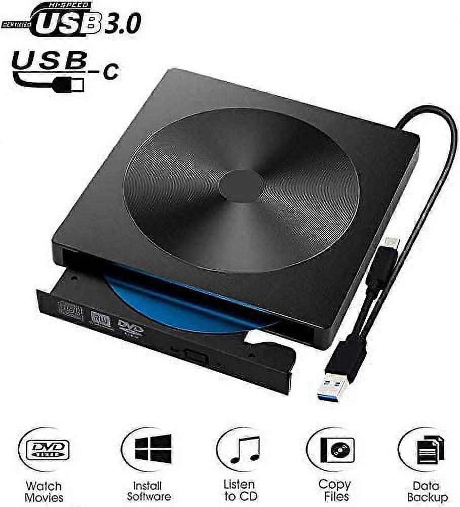 External CD DVD Drive, Writer Type C USB 3.0 CD DVD Burner Combo High Speed Re-Writer for Laptop Notebook PC Desktop Computer