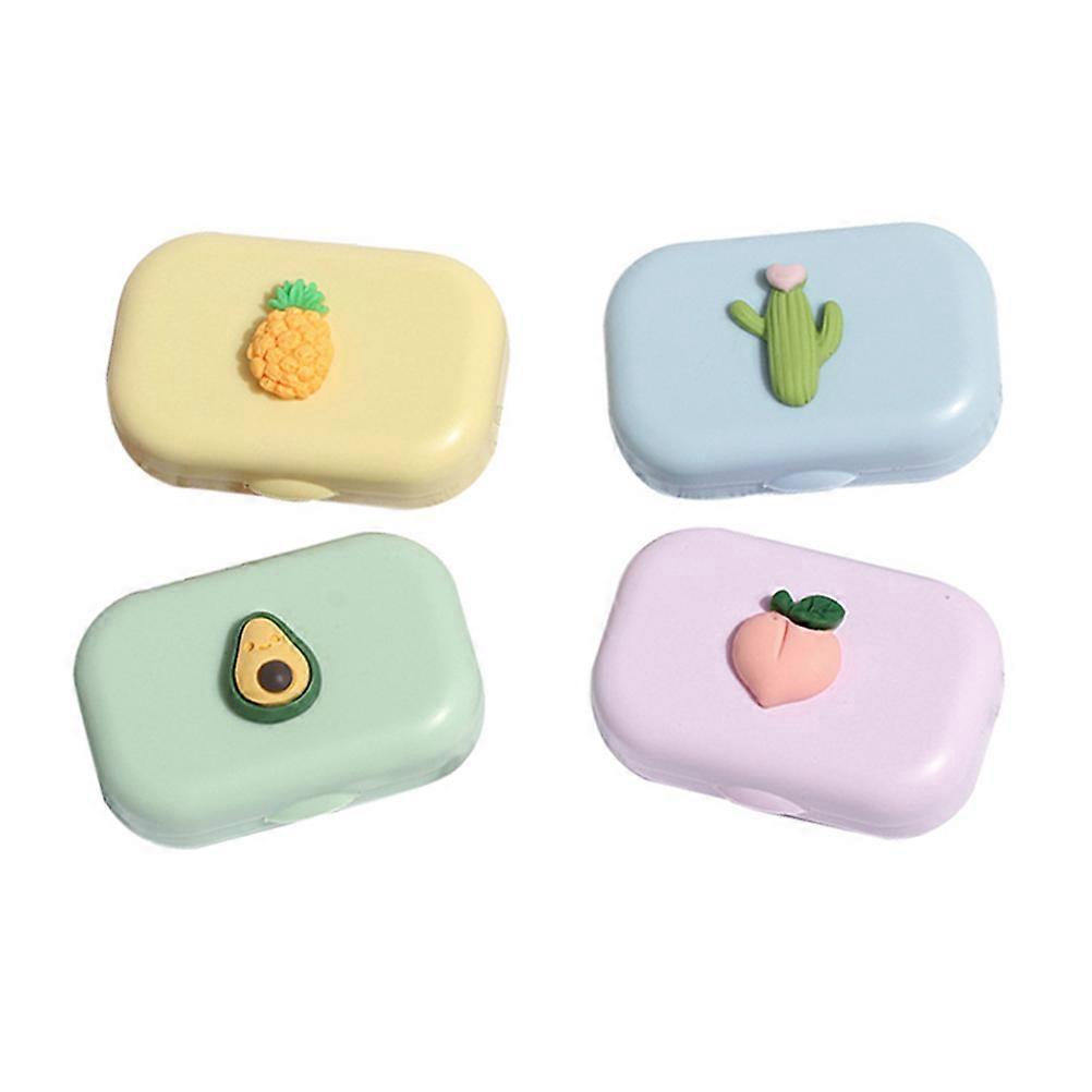 Portable Eye Care Boxes Cartoon Lens Cases Daily Use Users Includes Mirror Small Square 4Pcs