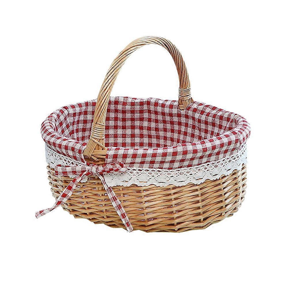 Red Plaid Wicker Storage Basket Housewarming present Linen Fabric For Display And present Giving 1Set