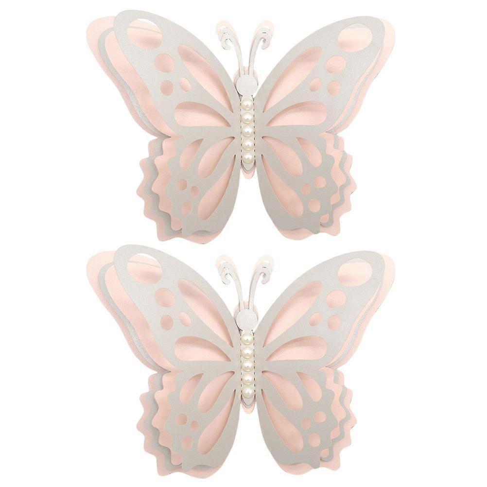 Delicate Butterflies Wall Sticker Pink 3D Simulation Home Interior 2Pcs
