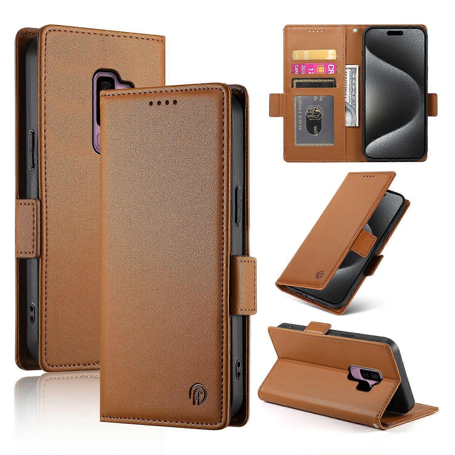 Wallet Case For Samsung Galaxy S9 Plus,Slim Protective Shockproof Case With RFID Blocking,Premium PU Leather Kickstand-Brown