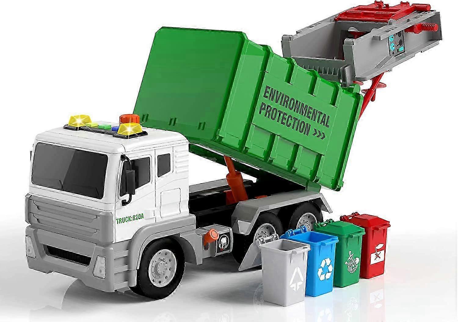 Garbage Truck Toy with 4 Rear Loader Trash Cans for Play Vehicle Fun