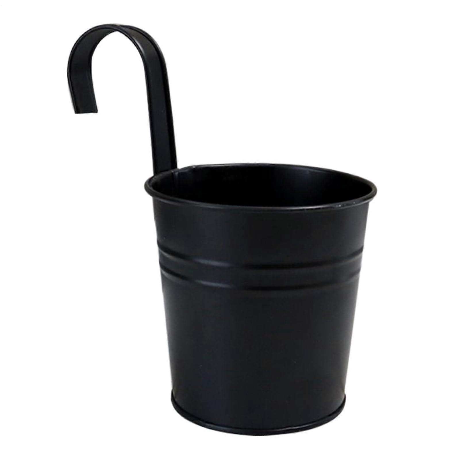 Eimer planter made of metal, balcony planter, reusable, with removable hooks robust plant accessories, strawberry holder for home, Studio Black