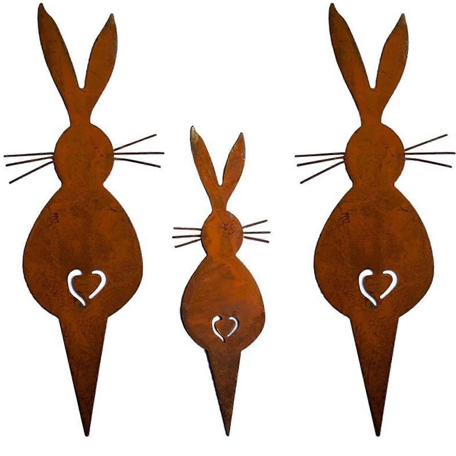 Pack of 3 rust decoration for garden, garden stake, metal rabbit with screw
