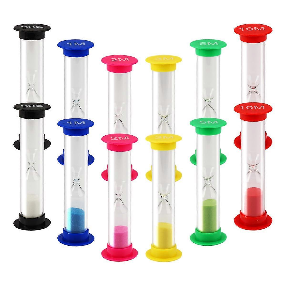 Set of 12 Colored Hourglass Timers for Kids, Plastic Sand Timers 30 Seconds to 10 Minutes for Brushing Teeth and School