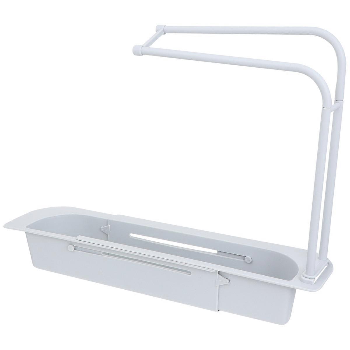 Premium Space Saving Grey Sink Organizer Rack with Telescopic Sponge Holder, Soap Drainer Tray for Kitchen Utensil Storage and Cleaning Accessories