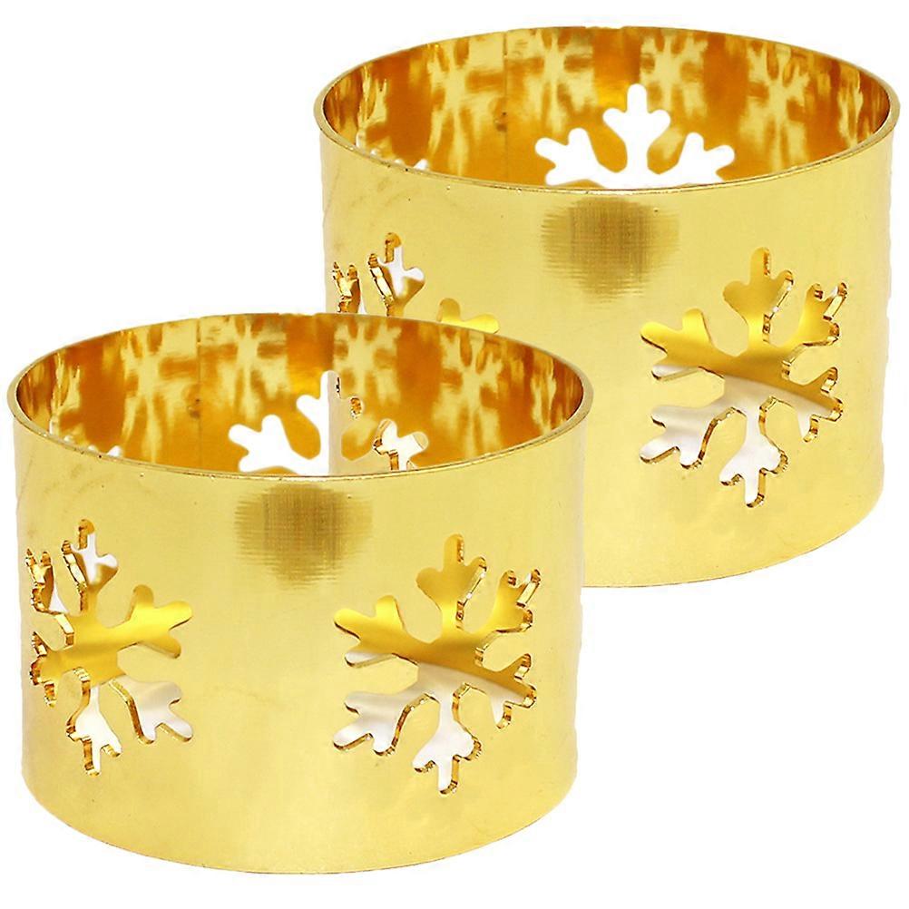 Holiday Napkin Rings Elegant Christmas Party Dining Accessory 2Pcs Golden Hollow Snowflake Shape