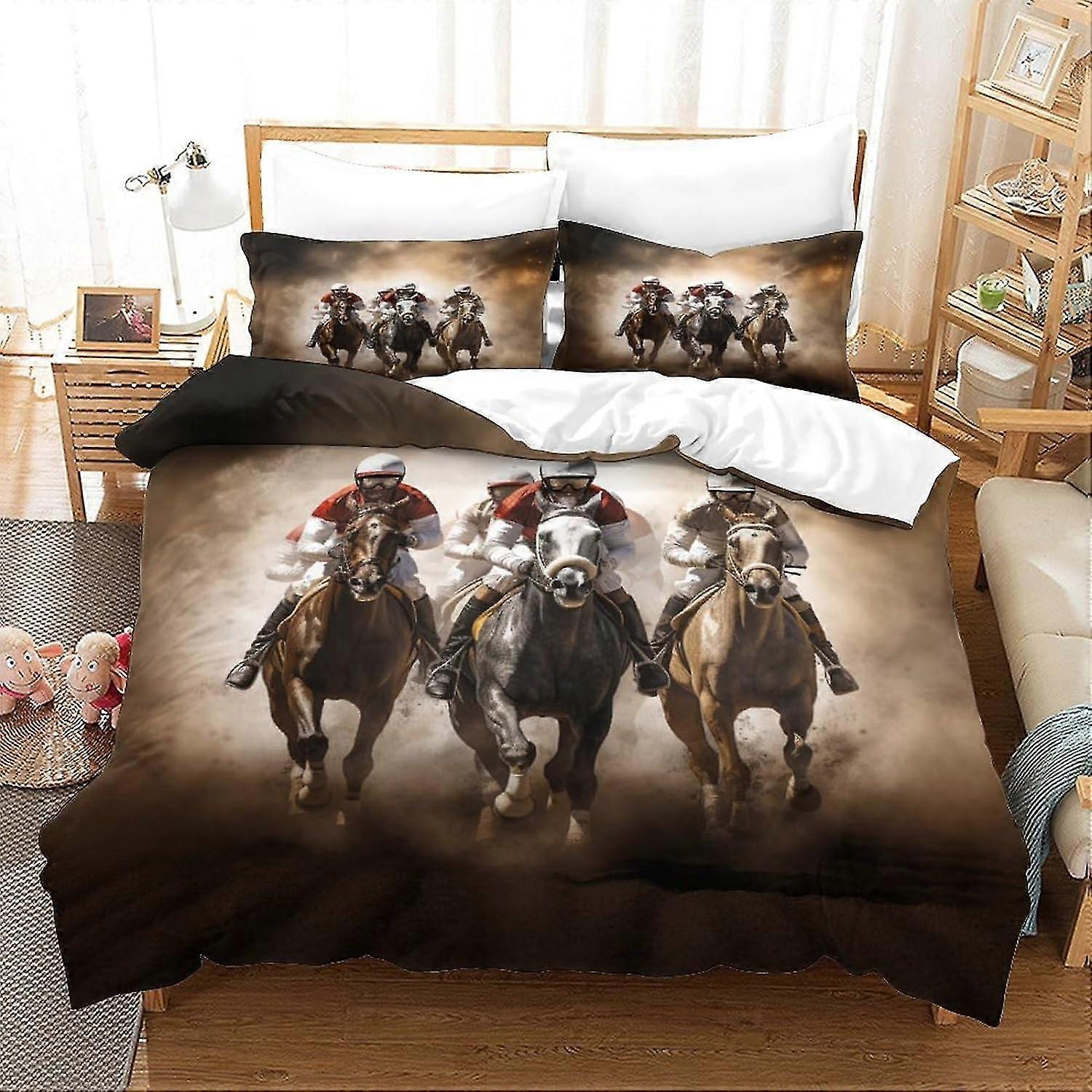 3D-print hestevæddeløb dynebetræk sæt, mare design mikrofiber sengetøj sæt med pudebetræk i enkelt, dobbelt, king sizes