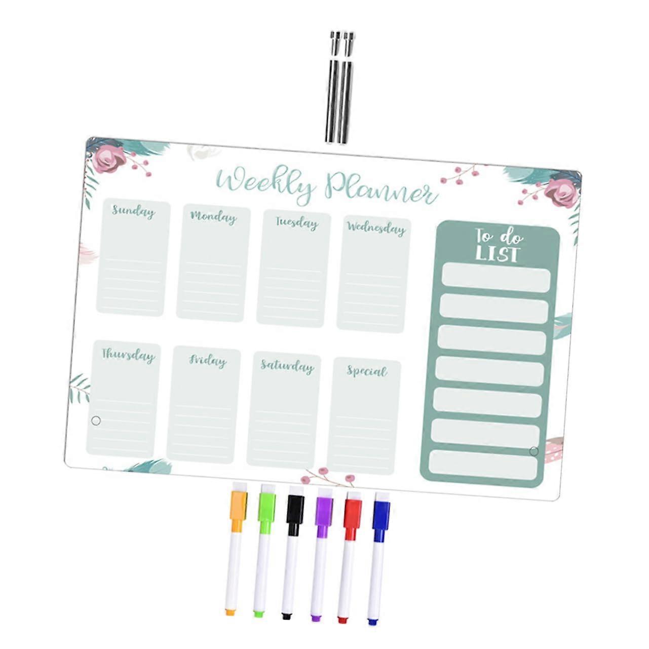 1Satz Acrylic Memo Writing Board Dry Erase Board for Desk Transparent Planner Board with Push Pins and Markers for Notes and Weekly Planning