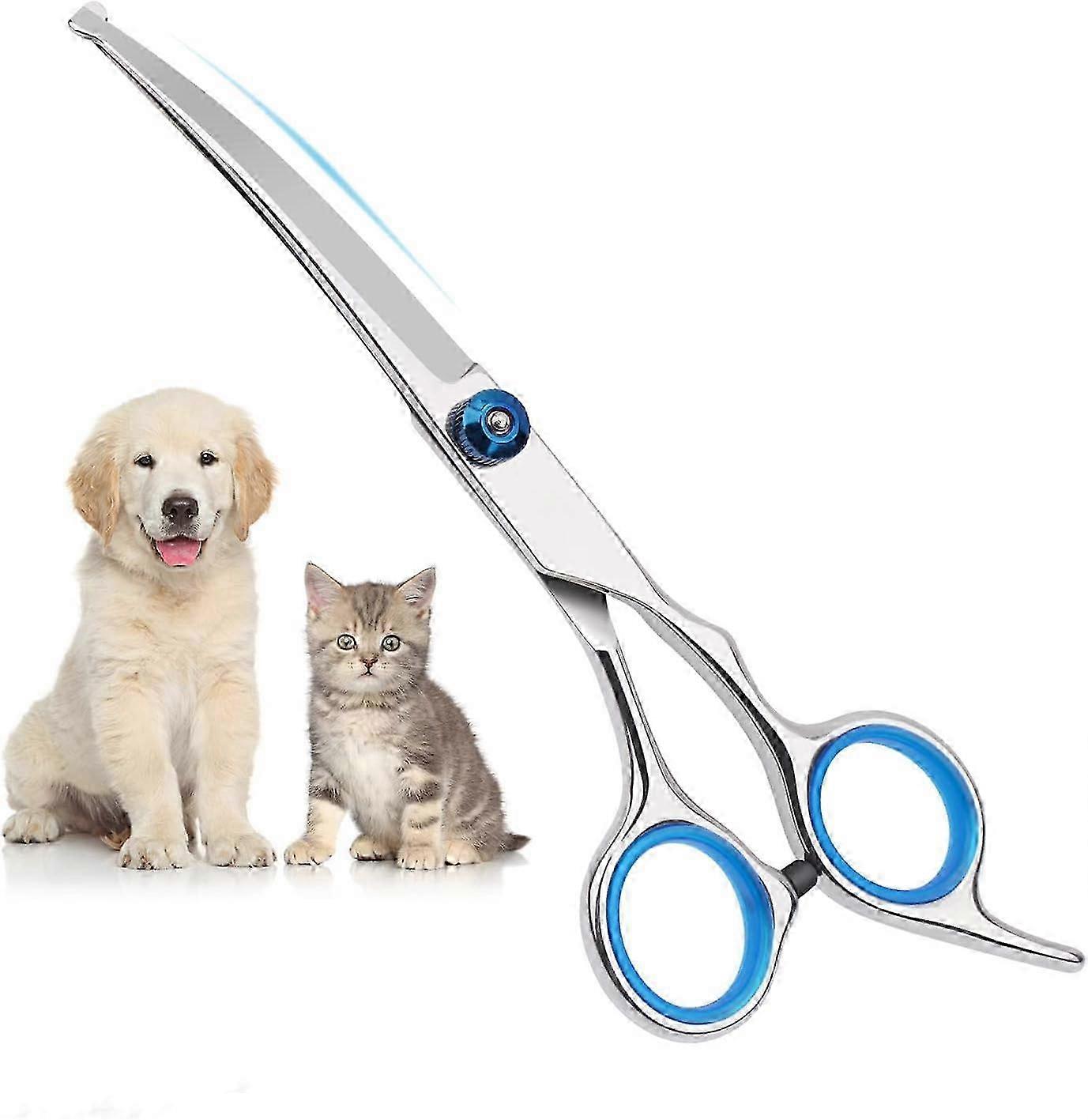 6.5 Inch Dog and Cat Grooming Scissors (1 Curved Scissors) - Pet Grooming Scissors with Safety Round Heads - Dog and Cat Grooming Scissors