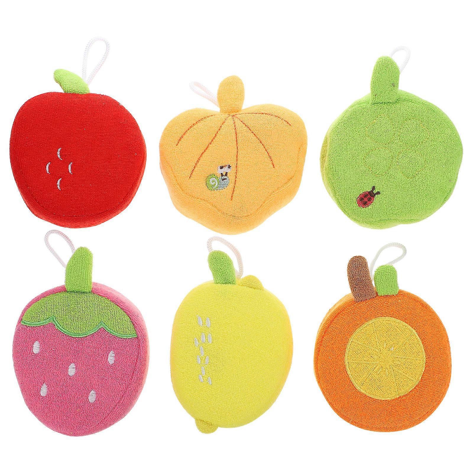 6pcs Soft Bath Sponge Set Cartoon Fruit Design Exfoliating Scrubbers with Comfortable Grip for Newborns and Kids Daily Bath Use