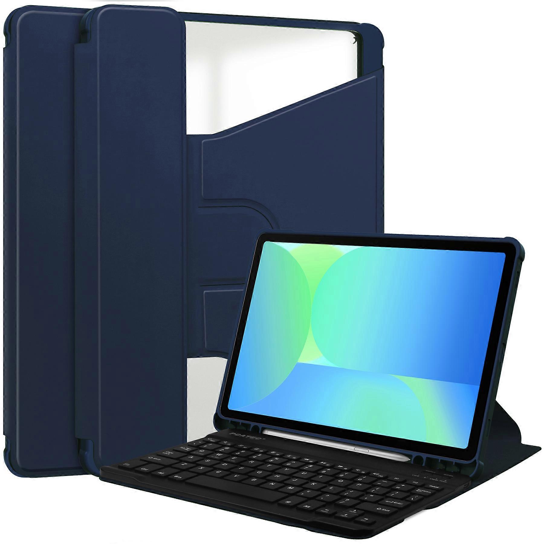 TKdaddy Case Cover For Samsung Galaxy Tab S10 FE / S9 FE Case 360° Rotary Stand PU Leather+Acrylic Tablet Cover (Without Keyboard) Dark Blue