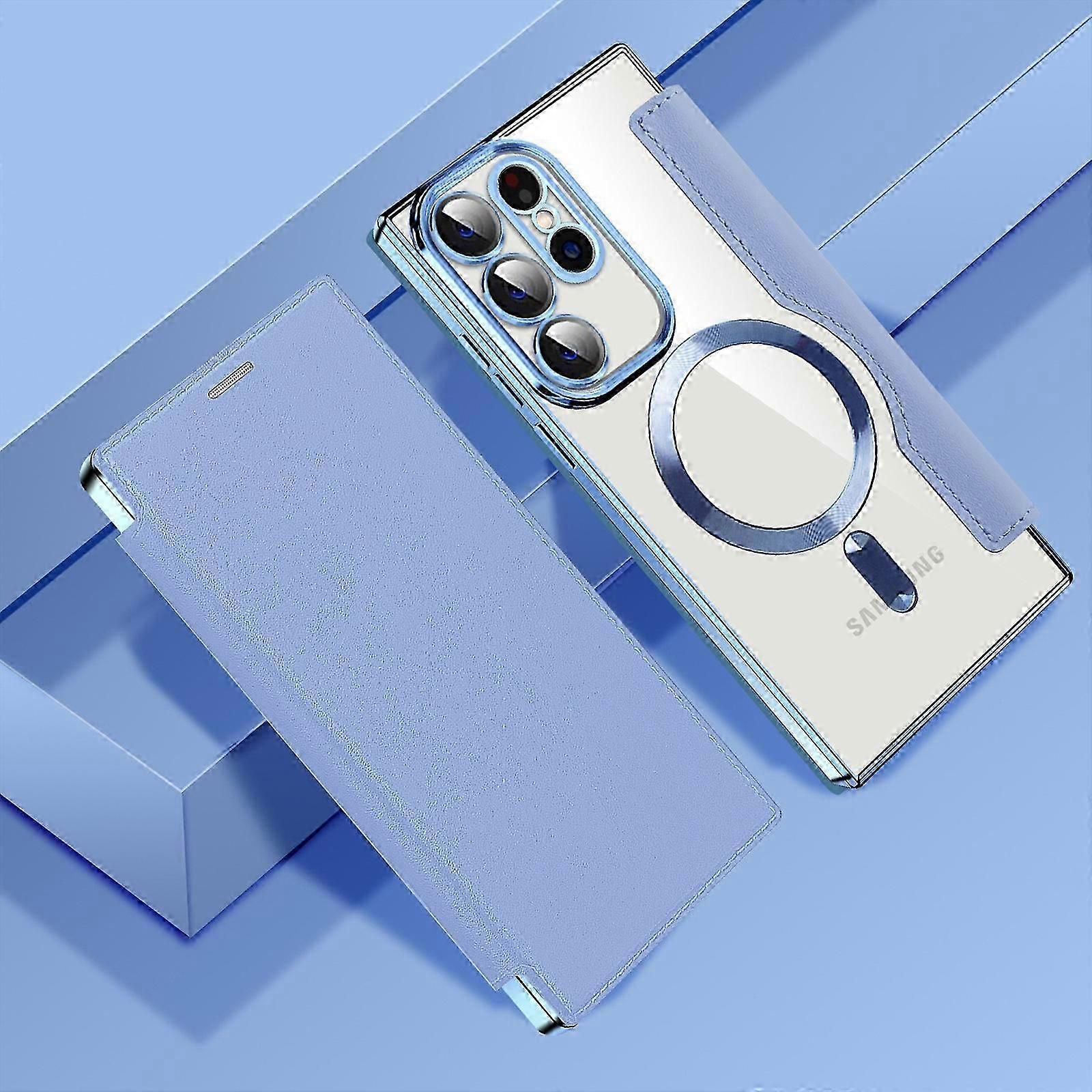 Magnetic Electroplated Flip Case for Samsung S24 with Camera Lens Protector, Soft Clear TPU Shockproof, Anti-Scratch Phone Case