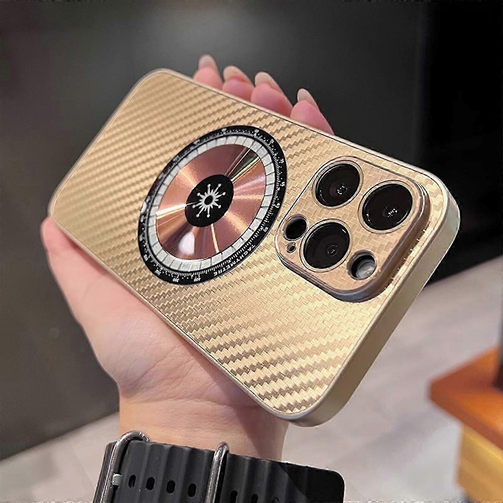 Capa Magnética de Fibra de Carbono para iPhone 15 Pro, Carregamento Sem Fio Compatível com Magsafe para Homens Mulheres