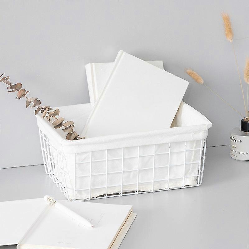 Wrought Iron Tabletop Snack Storage Box Sundries With Cloth Storage Basket