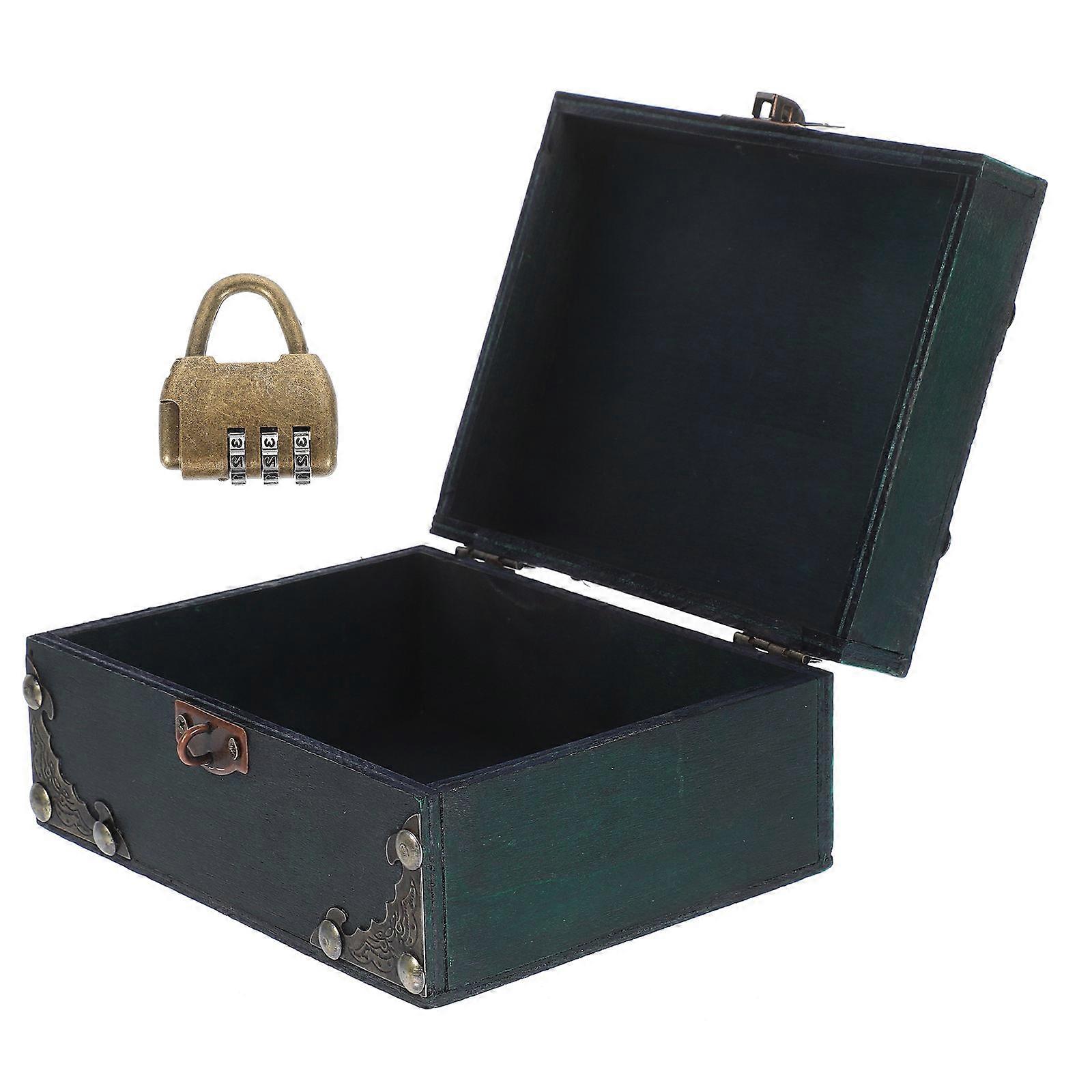 Decorative Box With Lid Wooden Jewelry Container Bedroom Prop for Film Rectangular Shape Lockable Retro Style 1Set