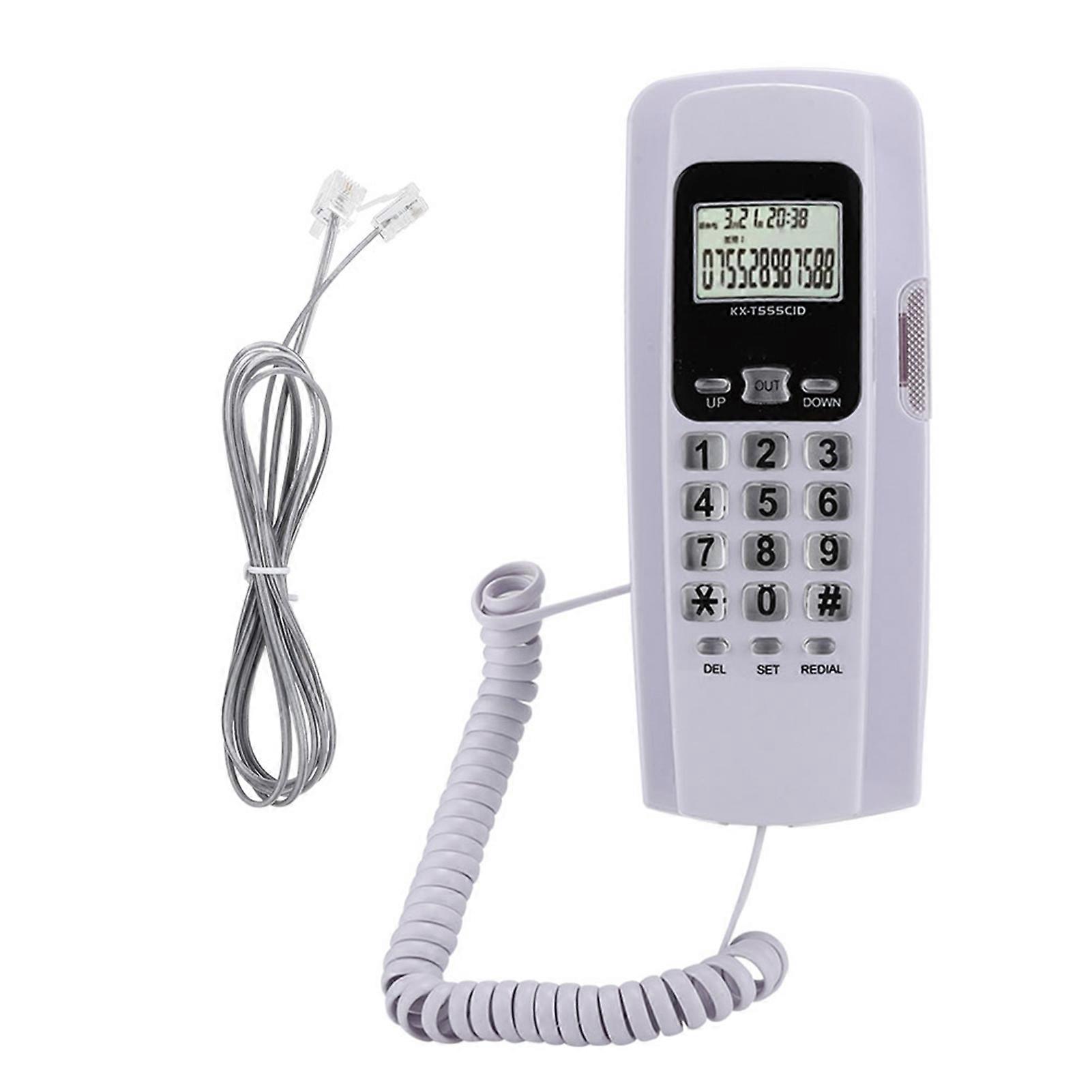 T555 Mini Wall Mounted Phone Caller ID Hotel Home Office Telephone with LCD Display Backlight