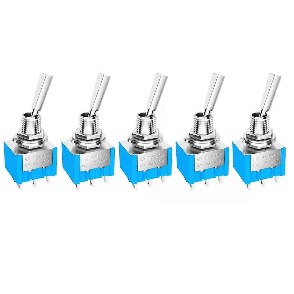 5PCS Mini Toggle Switch 3 Position 2 Position ON OFF ON DPDT DPST 6A 125VAC 3A 250VAC Latching Flat Handle for Car