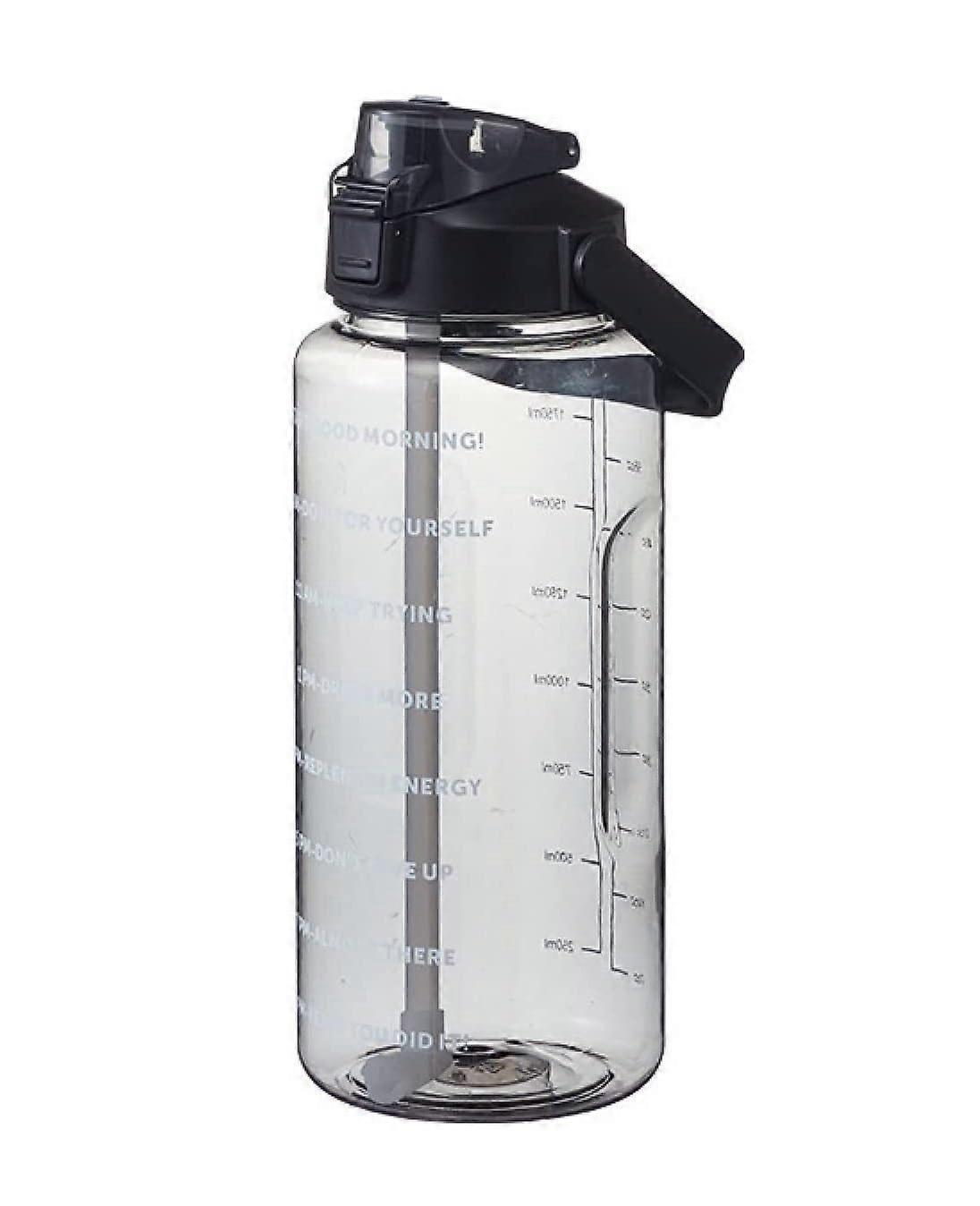 Water Bottle Large Capacity Portable Cup with Scale 2000ml Black Transparent