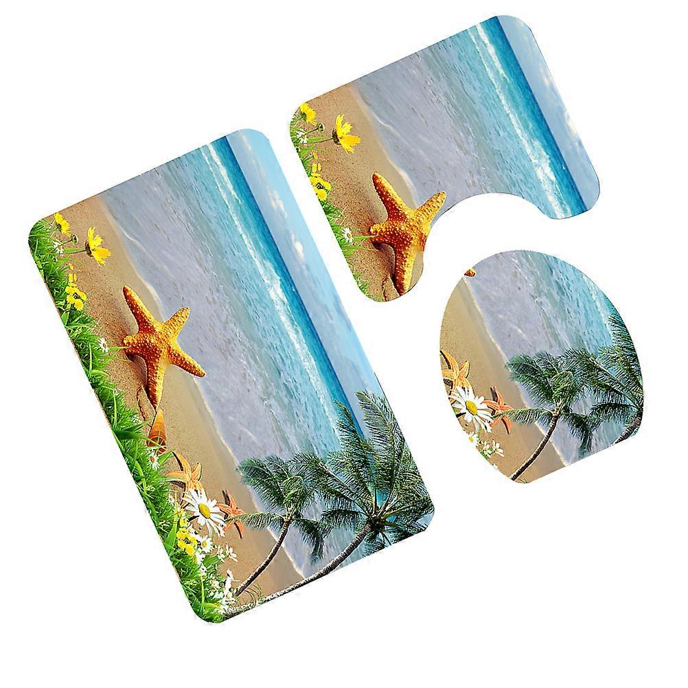 Bathroom Toilet Mat Set Moisture Evaporation Ocean Series Home Hotel 37 42cm Rectangular 3Piece Set