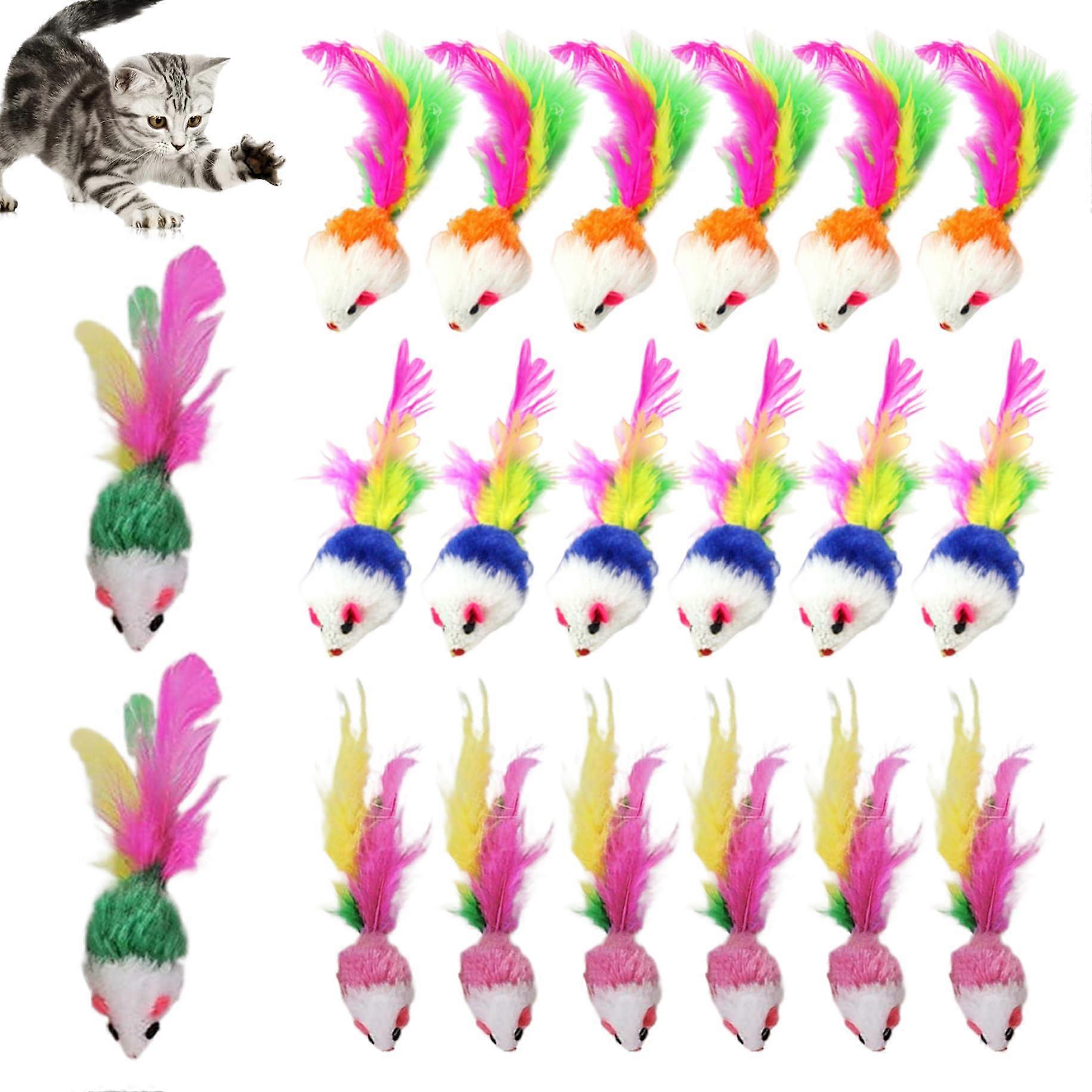 Mouse Toy 20-Pack Cat Mouse Toys With Feather Tail, Colorful Plush Interactive Indoor Cat Toys