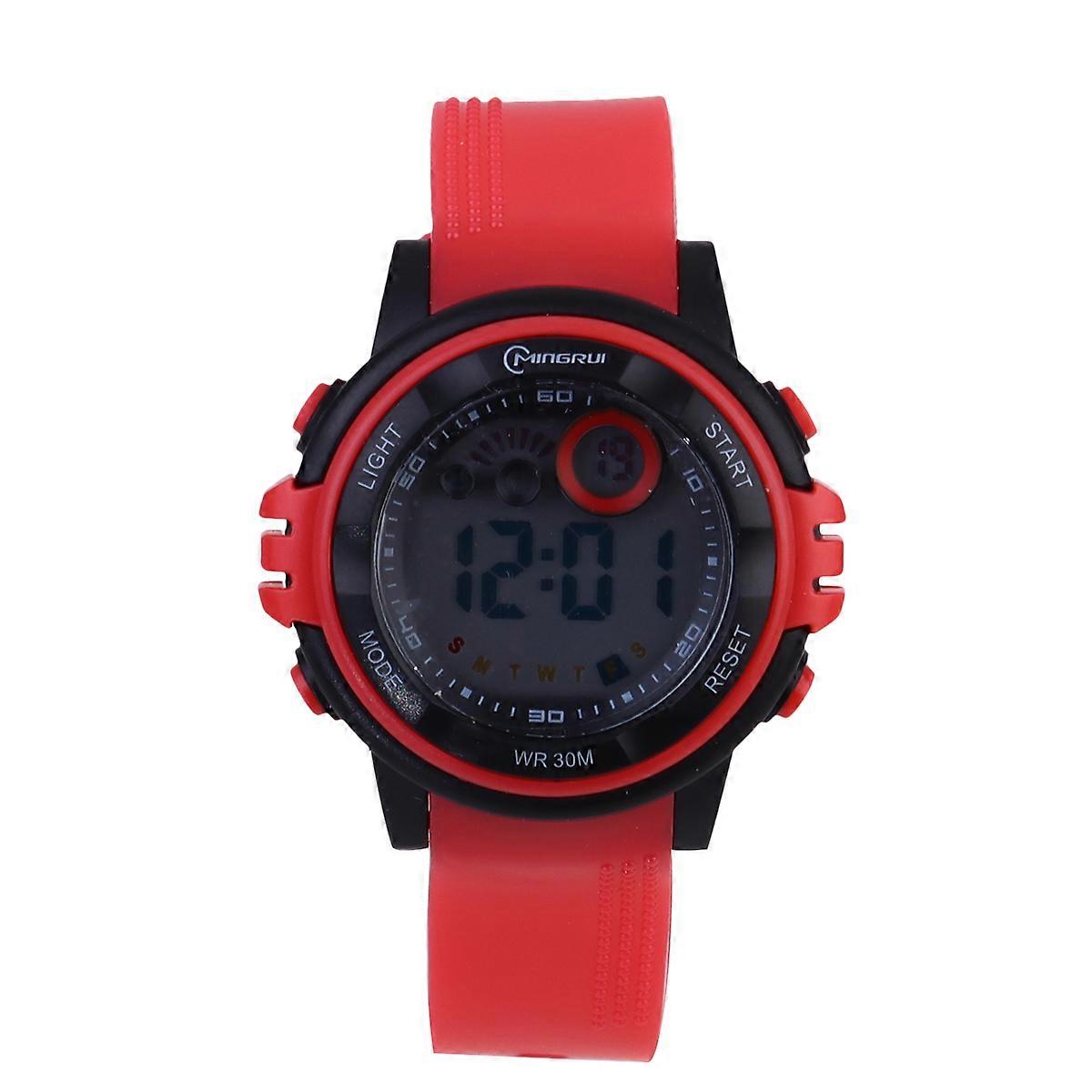 Children Watch Boys Digital Time-Keeping Luminous Lighting Multifunctional Red PVC Material 1Pack