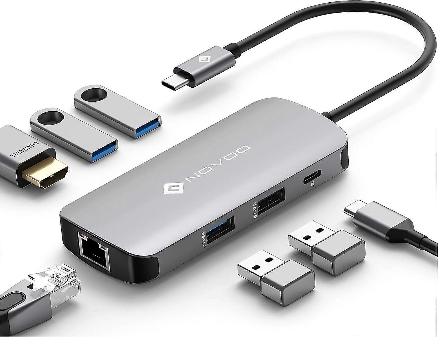 USB C Hub Ethernet 4K@60 USB C HDMI Adapter Multiport Typ C Adapter 4 USB 3.0 & USB2.0 Dongle 100W PD Docking Docking Stati