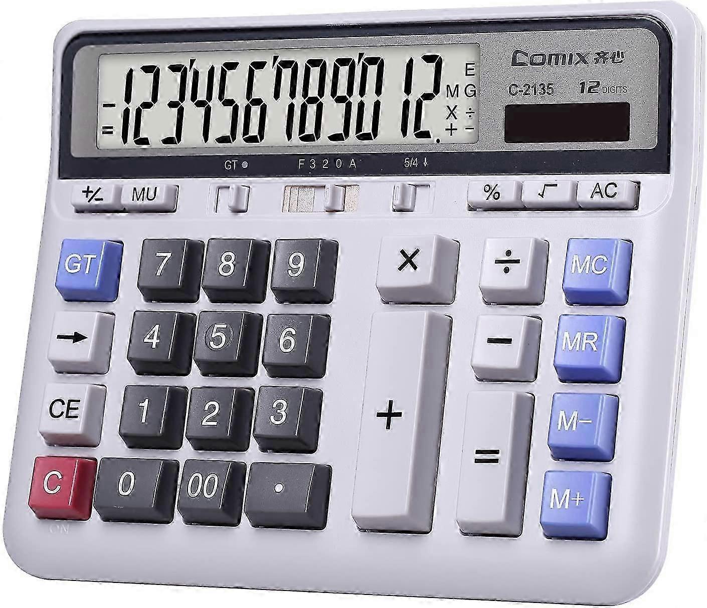 Desktop Calculator 12 Digit with Large LCD Display and Sensitive Button, Solar and Battery
