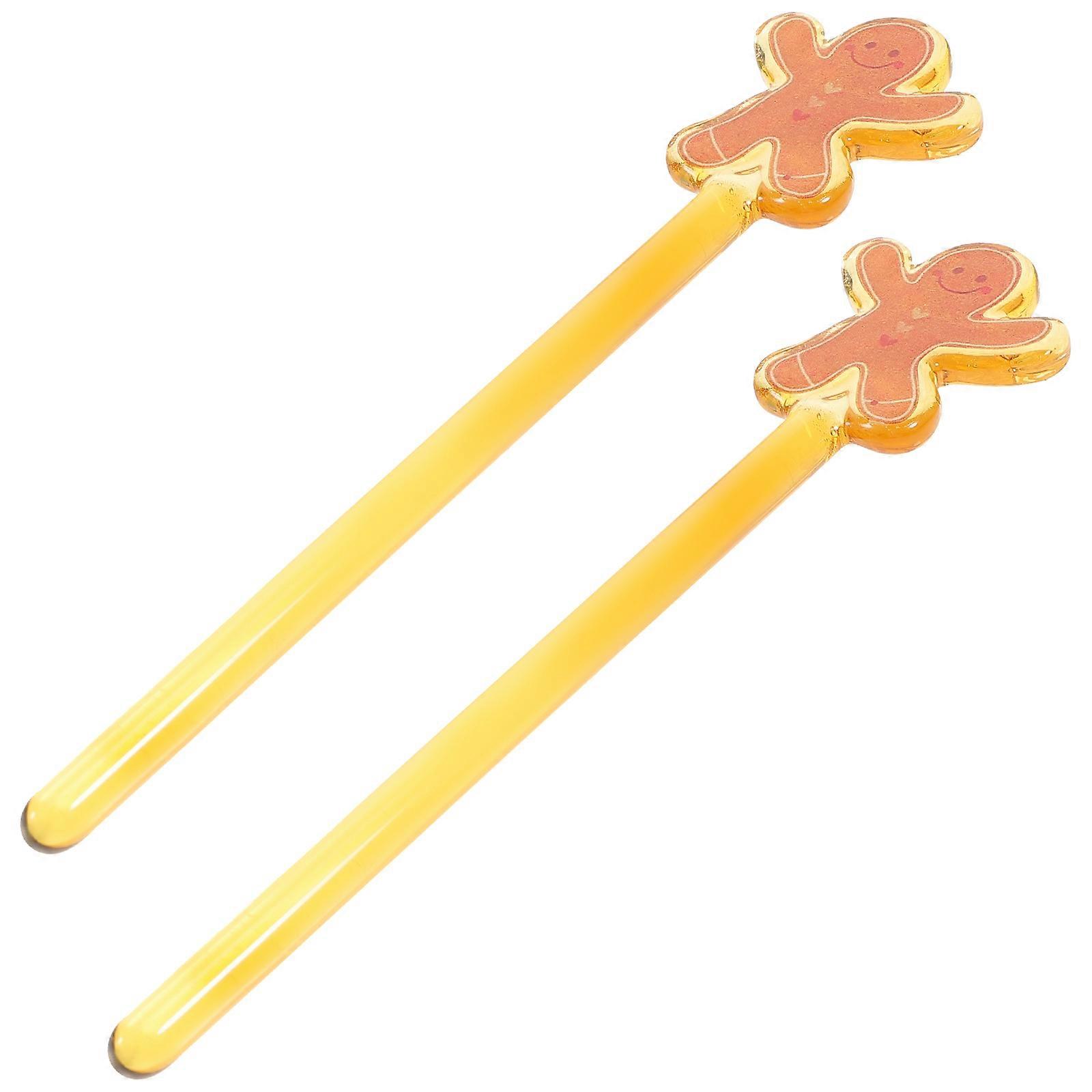 Beverage Accessories Glass Stirring Stick Use Yellow 2Pcs