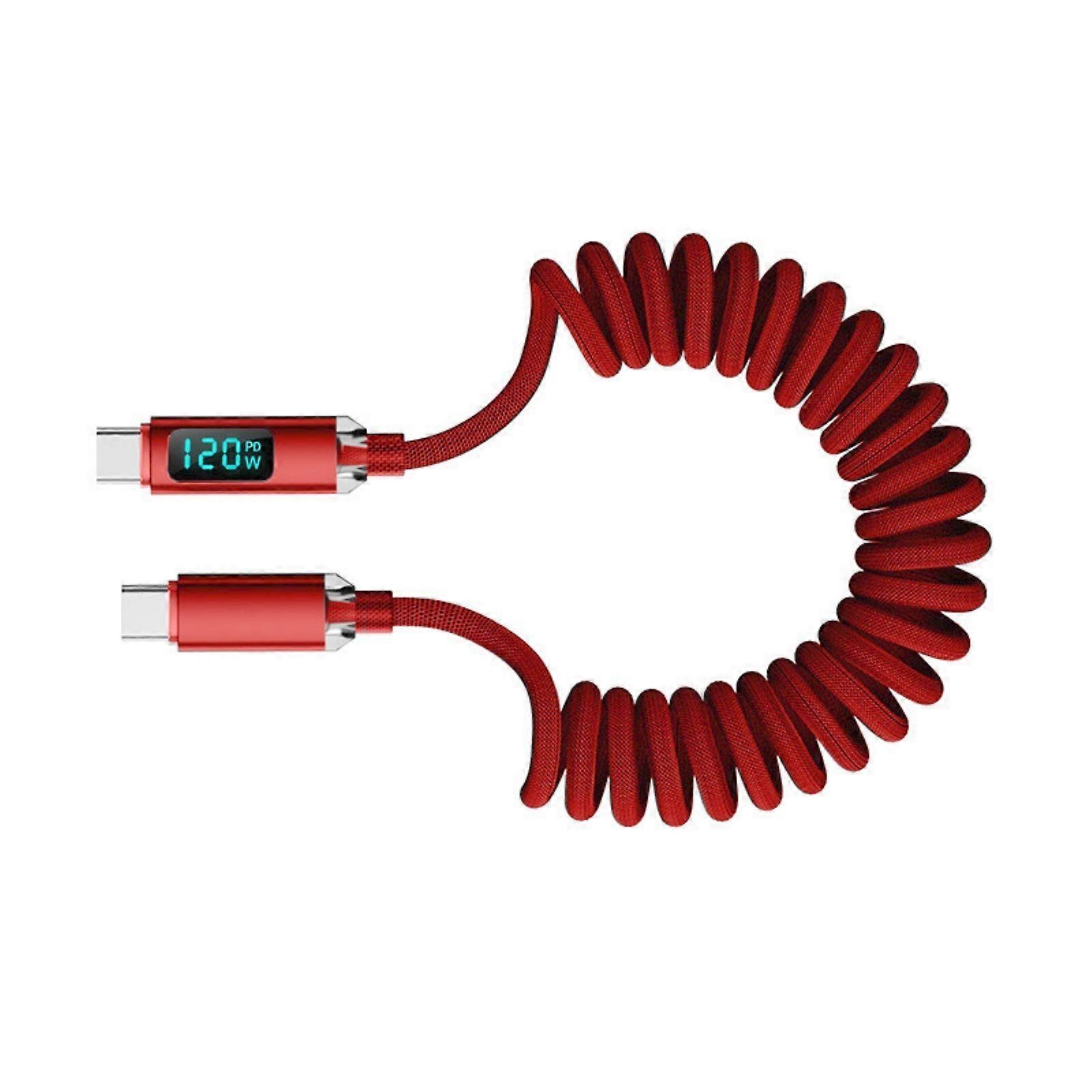120W Rapidly charge USB C Cord With Spring Coil Technology Flexible Extension Braided Data Cord for MultiDevice Use  Red