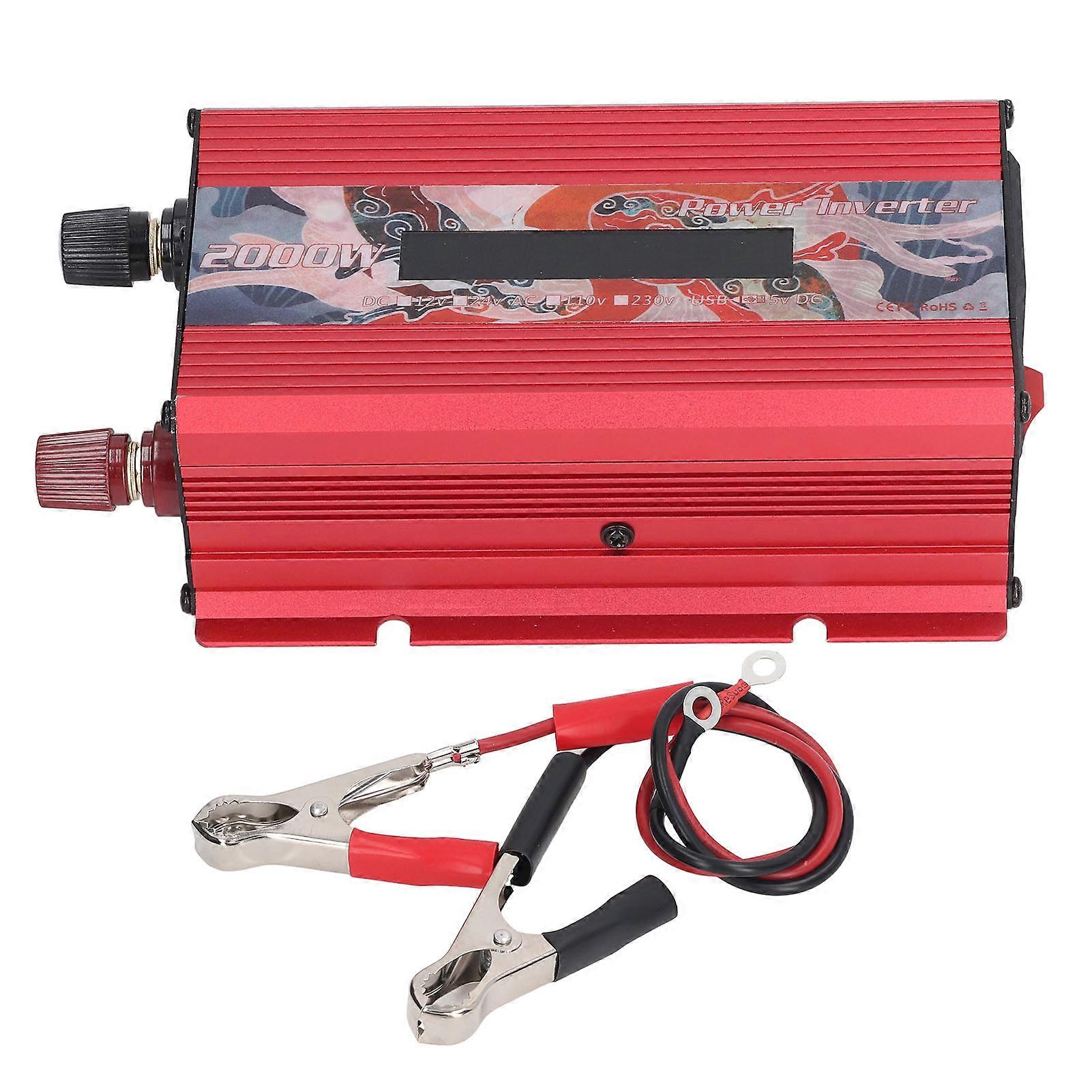 2000W Solar Car Inverter with Fan LCD Screen DC to AC110V Solar Power Modified Sine Wave Inverter Red DC24V(DC21‑29V)