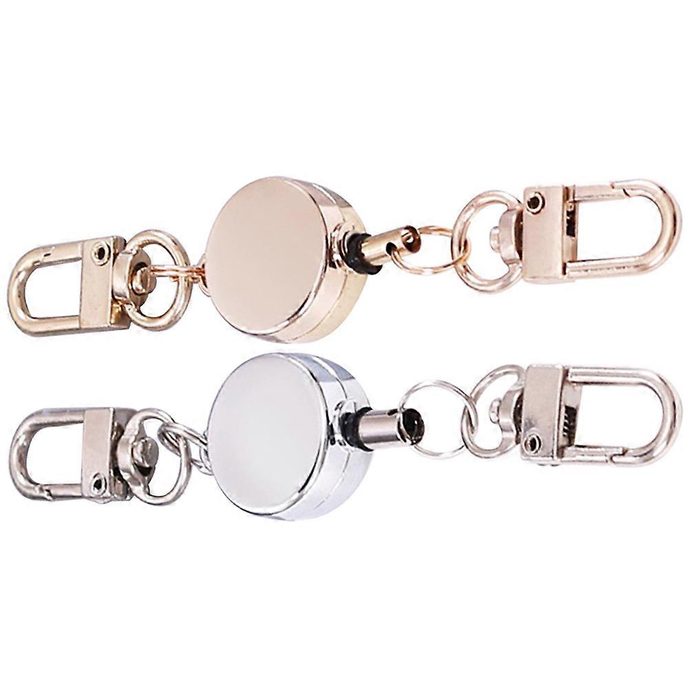 Retractable Id Badge Holder Keychain Daily Use Nurses Silver 2Pcs
