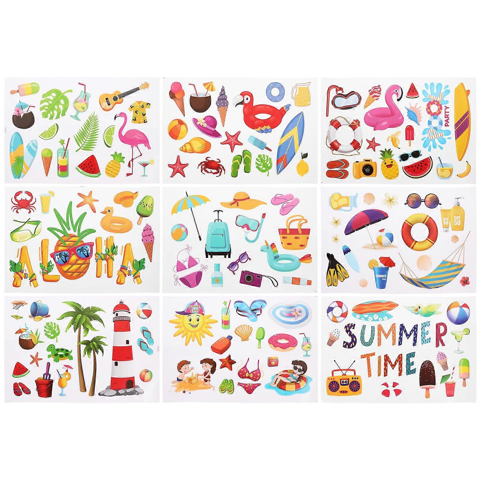 9 Sheets of Hawaii-themed Window Sticker Decorative Static Glass Cling Pool Party Layout Window Decal