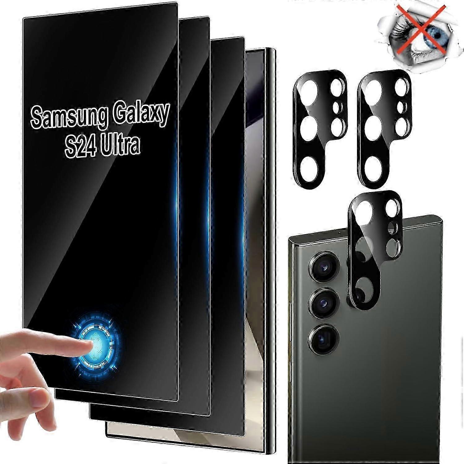 Samsung Galaxy S24 Ultra プライバシー スクリーン プロテクター、[6 in 1] アンチスパイ フィルム アンロック対応 + カメラ レンズ プロテクター
