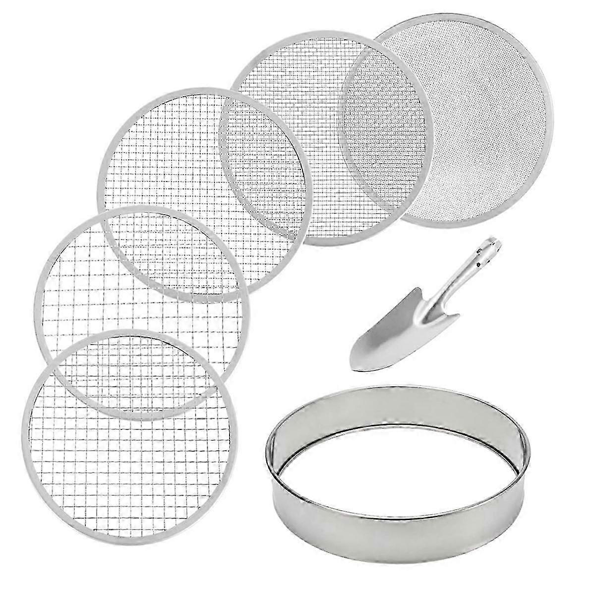 2025 Soil Sifter Stainless Steel Riddle Sieve Set for Gardening with 5 Sizes 8in Diameter 1/3/6/9/12mm Interchangeable Meshes