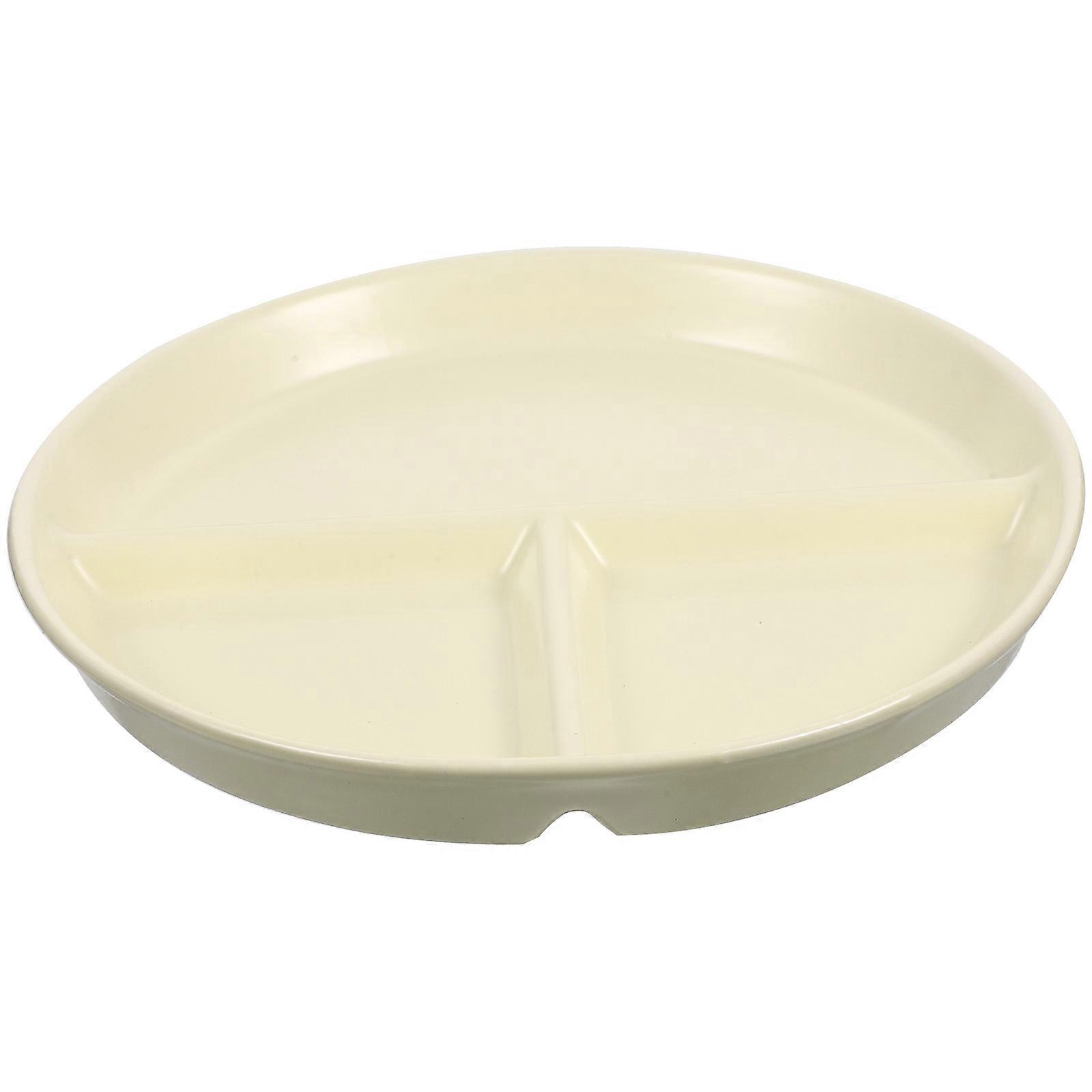 Round Ceramic Plate with Three Compartments for Home Use Beige Color Smooth Ceramic Texture 10.2 Inches