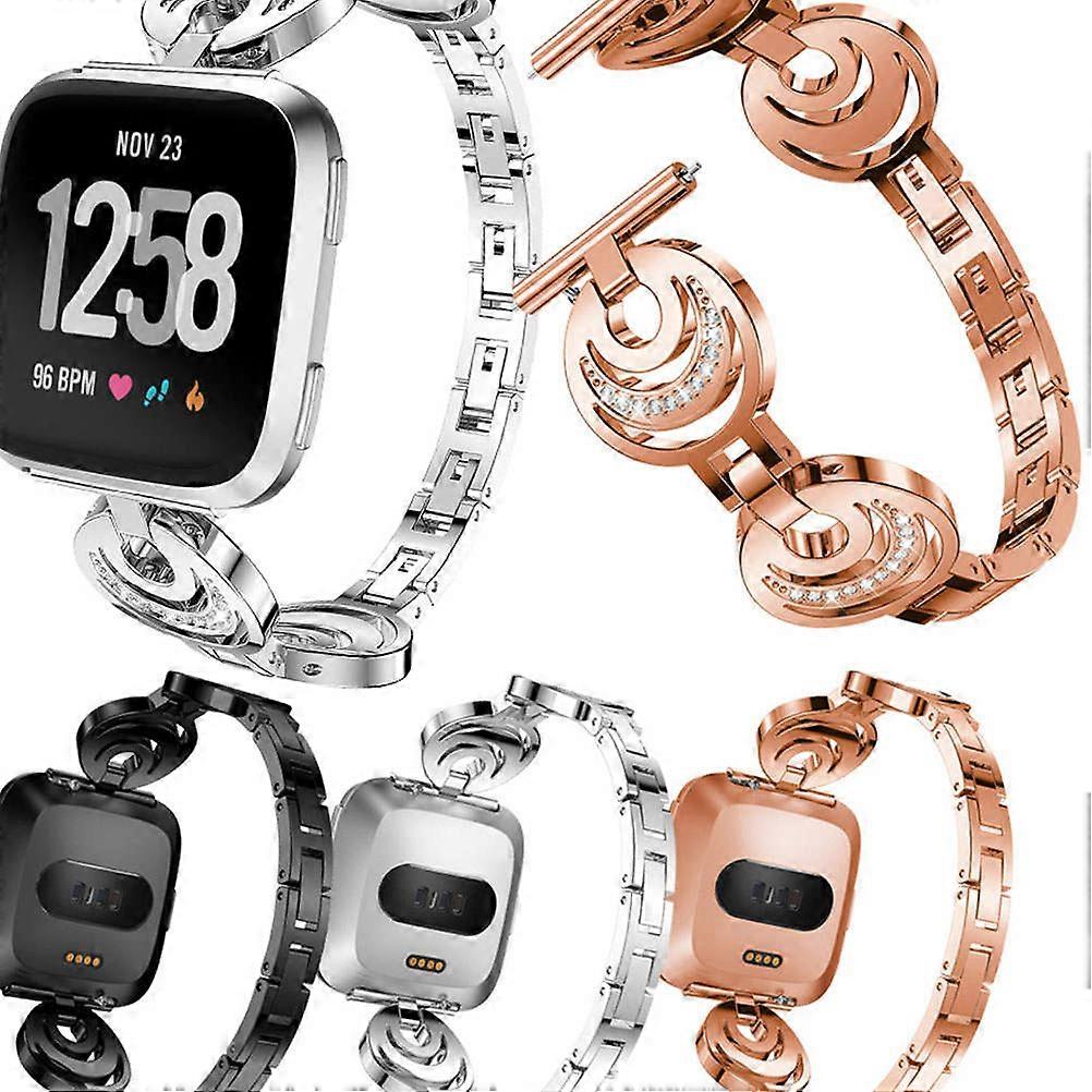Golden Stainless Steel Watch Strap with Bling Crystal Design for Smart Watch Fits Multiple Sizes