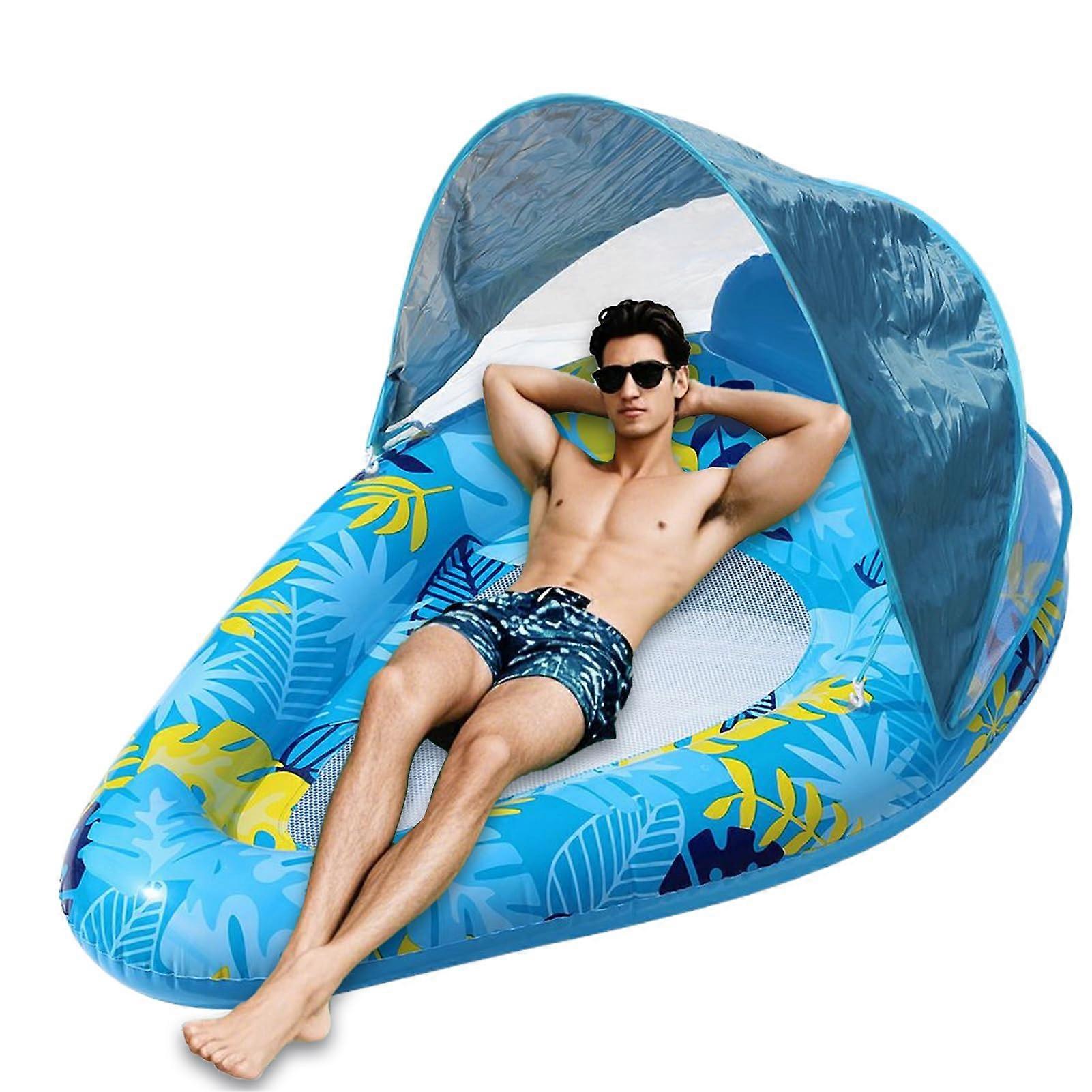 Inflatable Pool Float - Large Air Mattress with Sunshade, Swimming Chair Lounge for Lake, Garden, and Pool Use