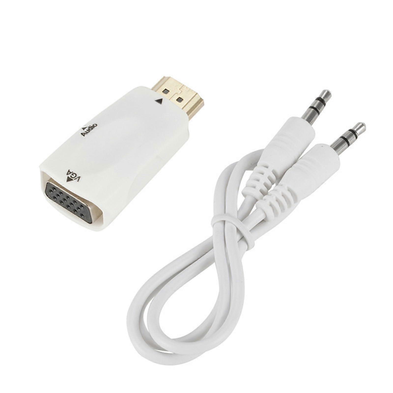 Portable 1080p HDTV VGA Adapter with 3.5mm Audio Output for Laptops and Smart Devices, Laptop Display Adapter, White