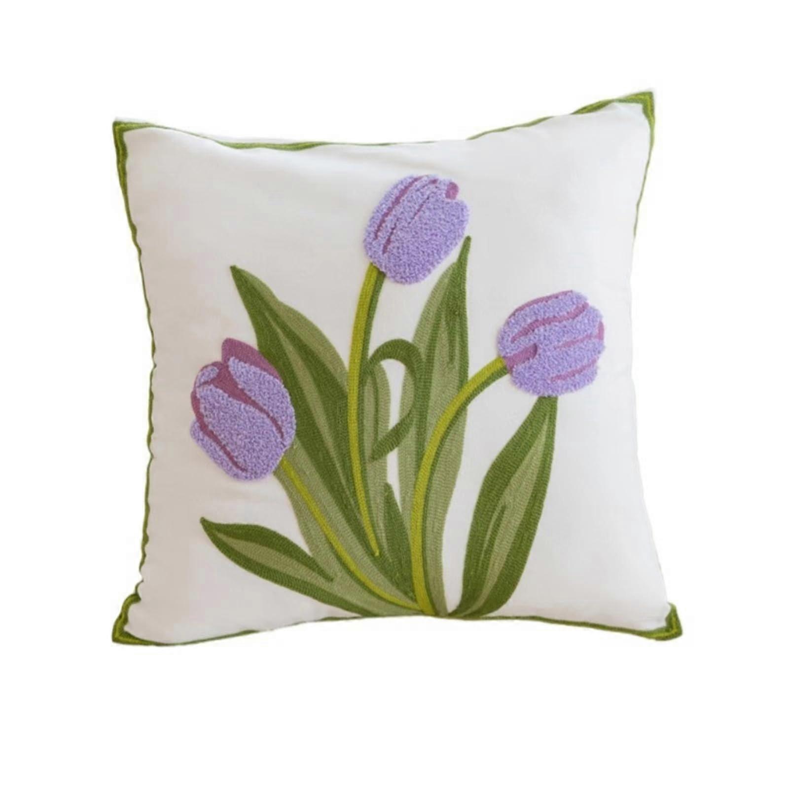 Pillow Protector Towel Cover Cotton Sail Material 45cm x 45cm Purple Tulip Design Easy Clean Elasticity