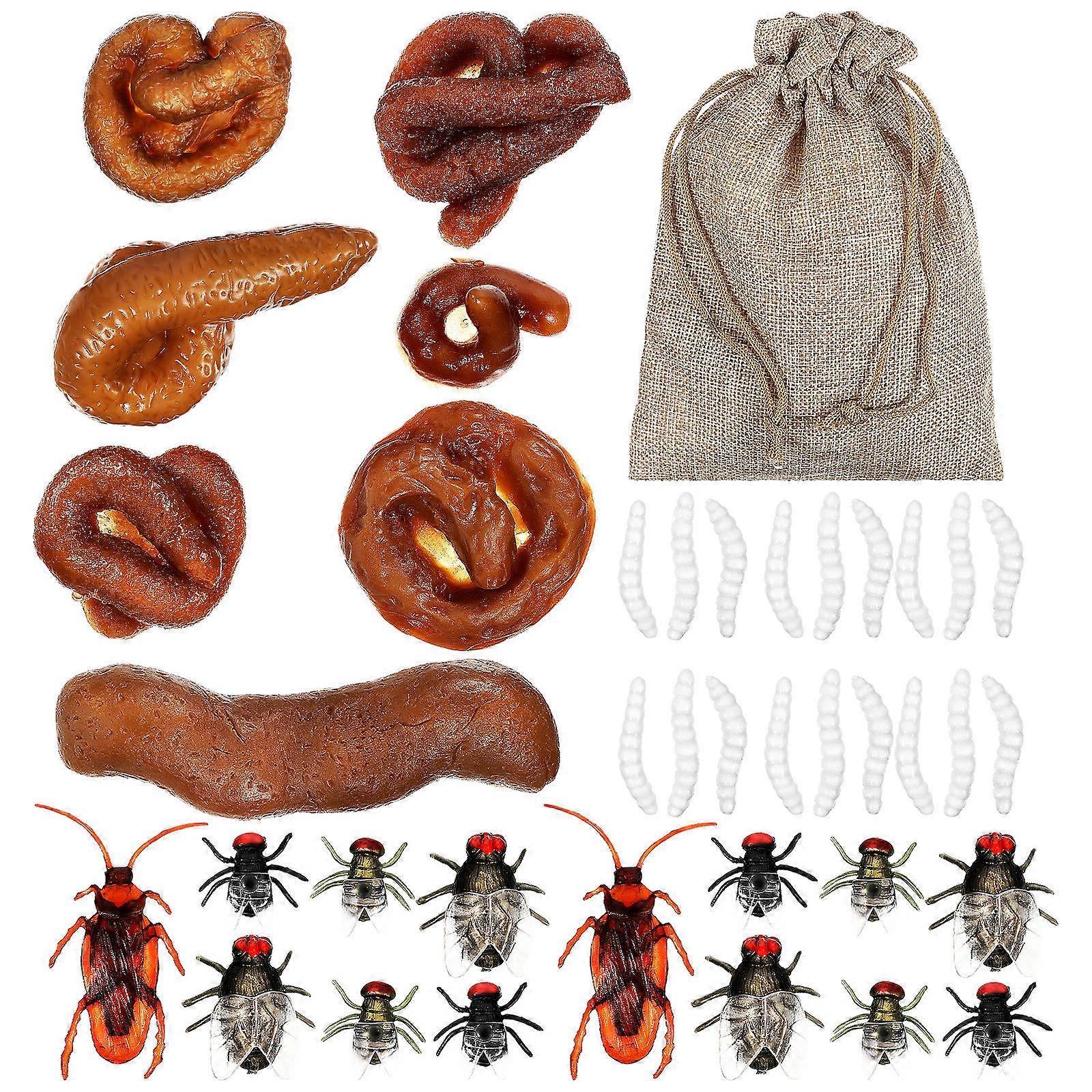 Realistic Fake Poop Prank Kit with Maggots Cockroaches and Flies for April Fools Halloween Home Pranks Safe Odorless Trick