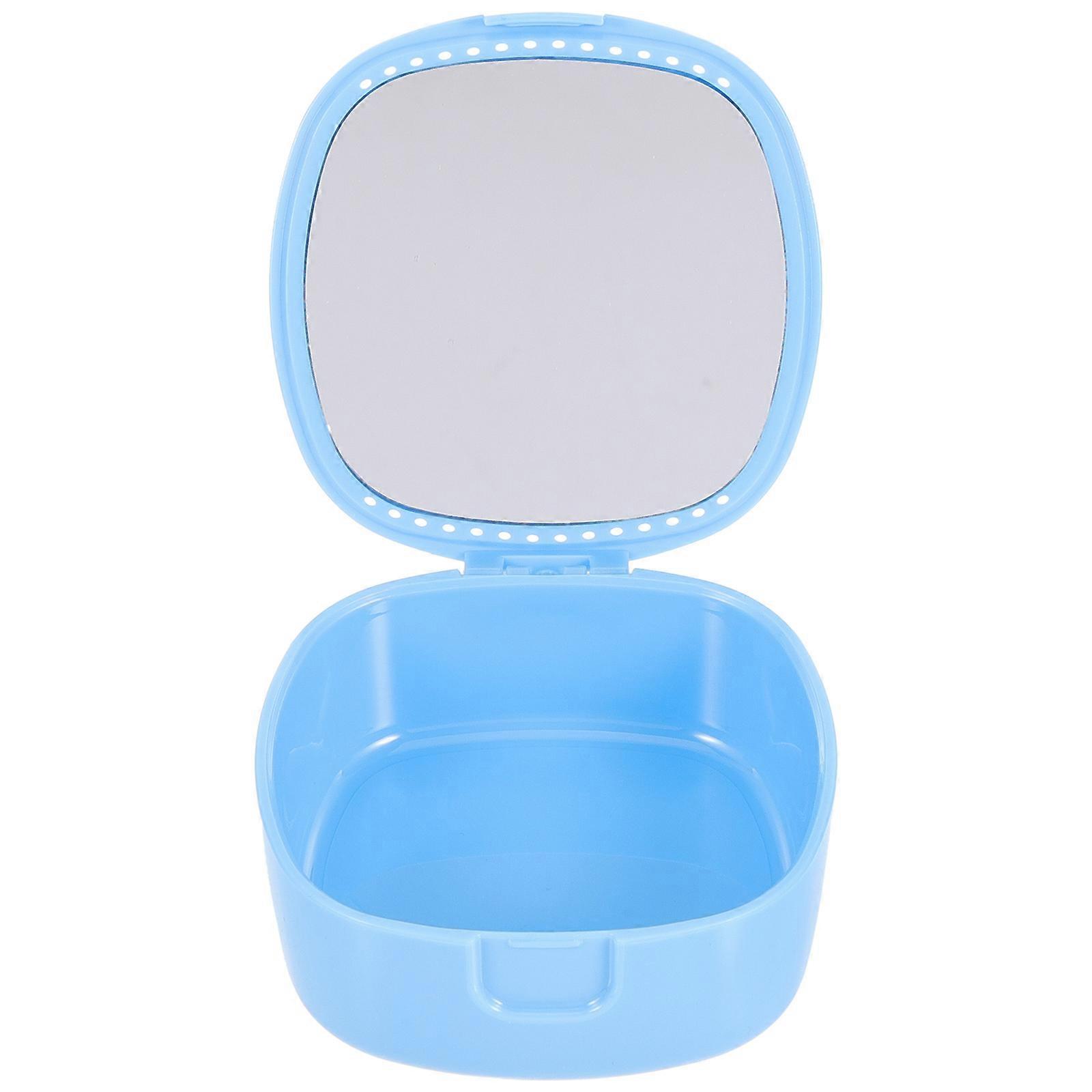 Denture Box with Mirror for Retainer Storage Travel Container Portable ABS Material White Color 3.5