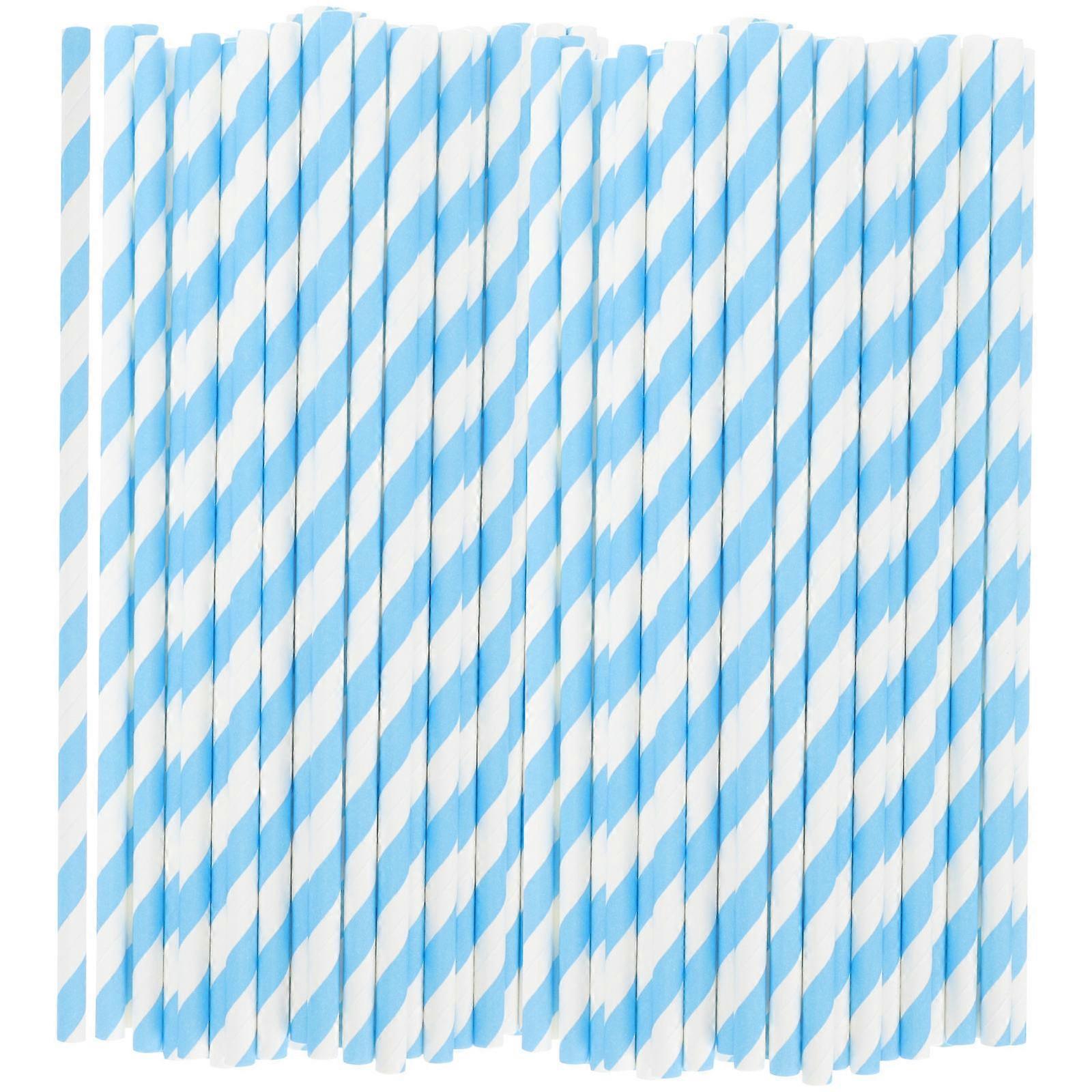 Skyblue Paper Straws for Decoration with Navy Stripes Design 100pcs