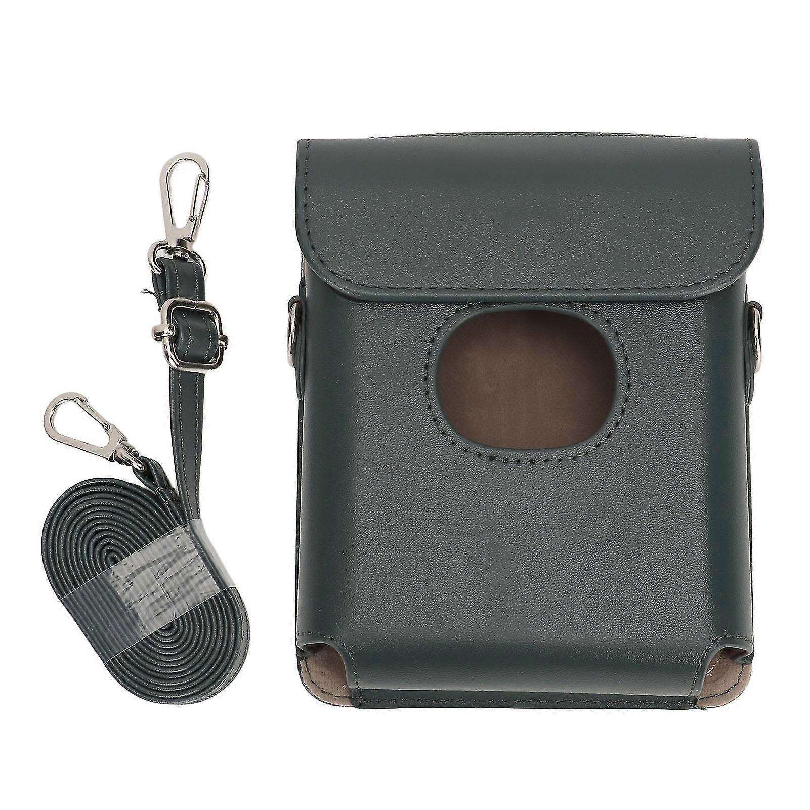 2025 PU Leather Camera Carrying Case Vintage Anti Scratch Bag with Adjustable Shoulder Strap for FujiFilm Instax Square Link Smartphone Printer Dark G