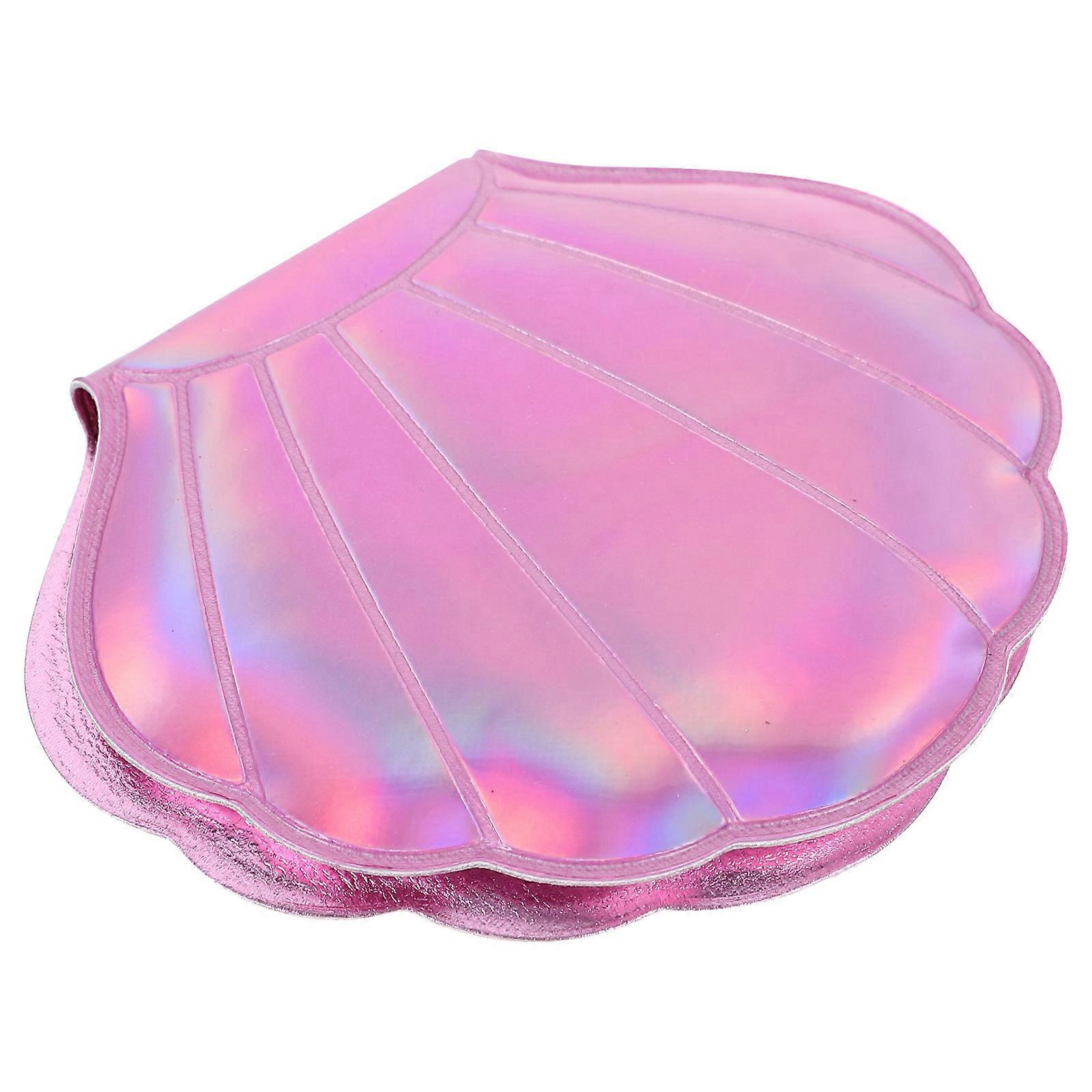 Compact Mirror Pu Small Hand Mirror Folding Double Sides Shell Shape Hologram Mirror for Travel Home Use Daily Costume 1Pcs