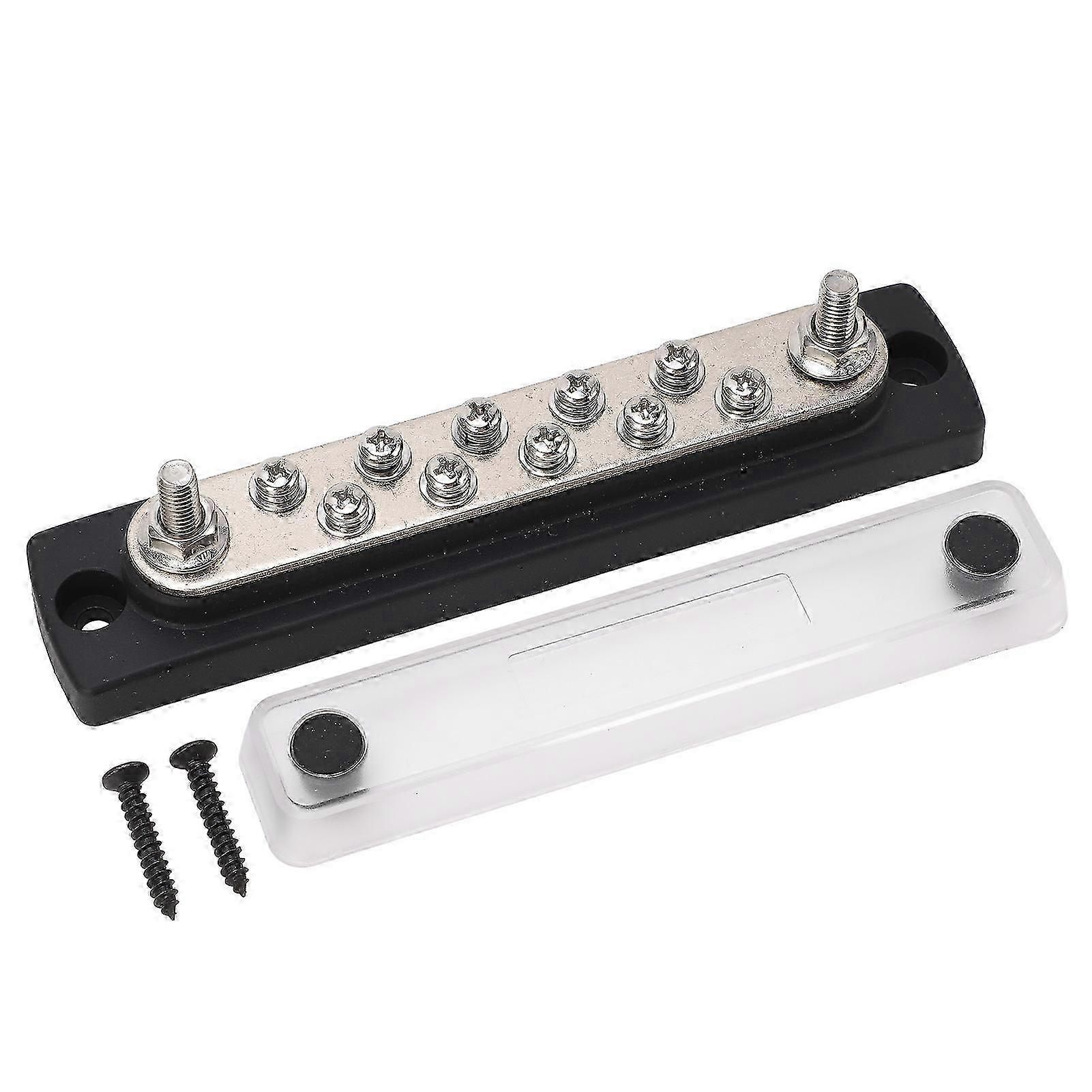 10 Way Power Distribution Block Bus Bar M6 Studs High Electrical Conductivity with Clear Protective Cover for Vehicles