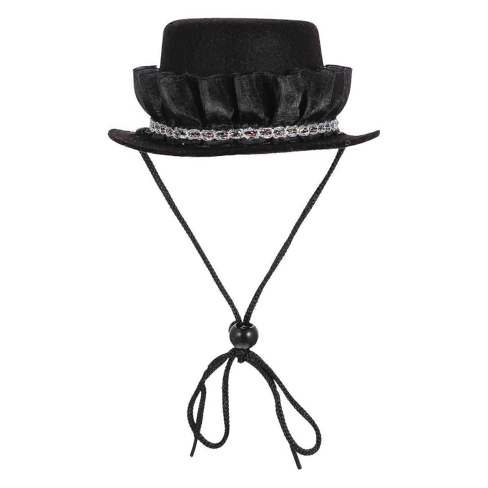Portable Cat Hat for Pet Use Black Cloth Adjustable Bowler Hat for Photo Shoot 7.5 Inches