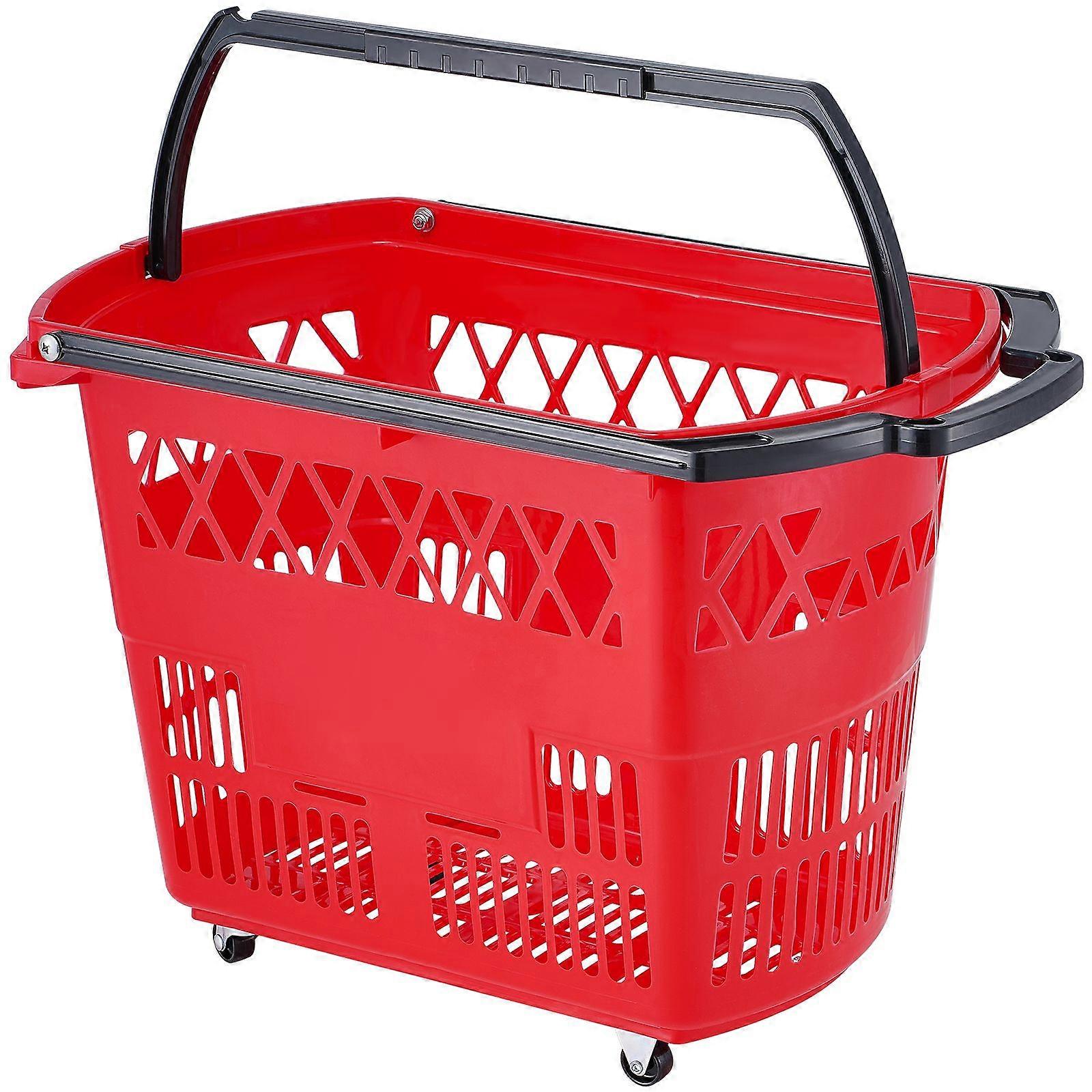Shopping Baskets, 6PCS, 39L Shopping Carts with Handles,with Wheels, Large Portable Shopping Basket Set for Supermarkets,Red