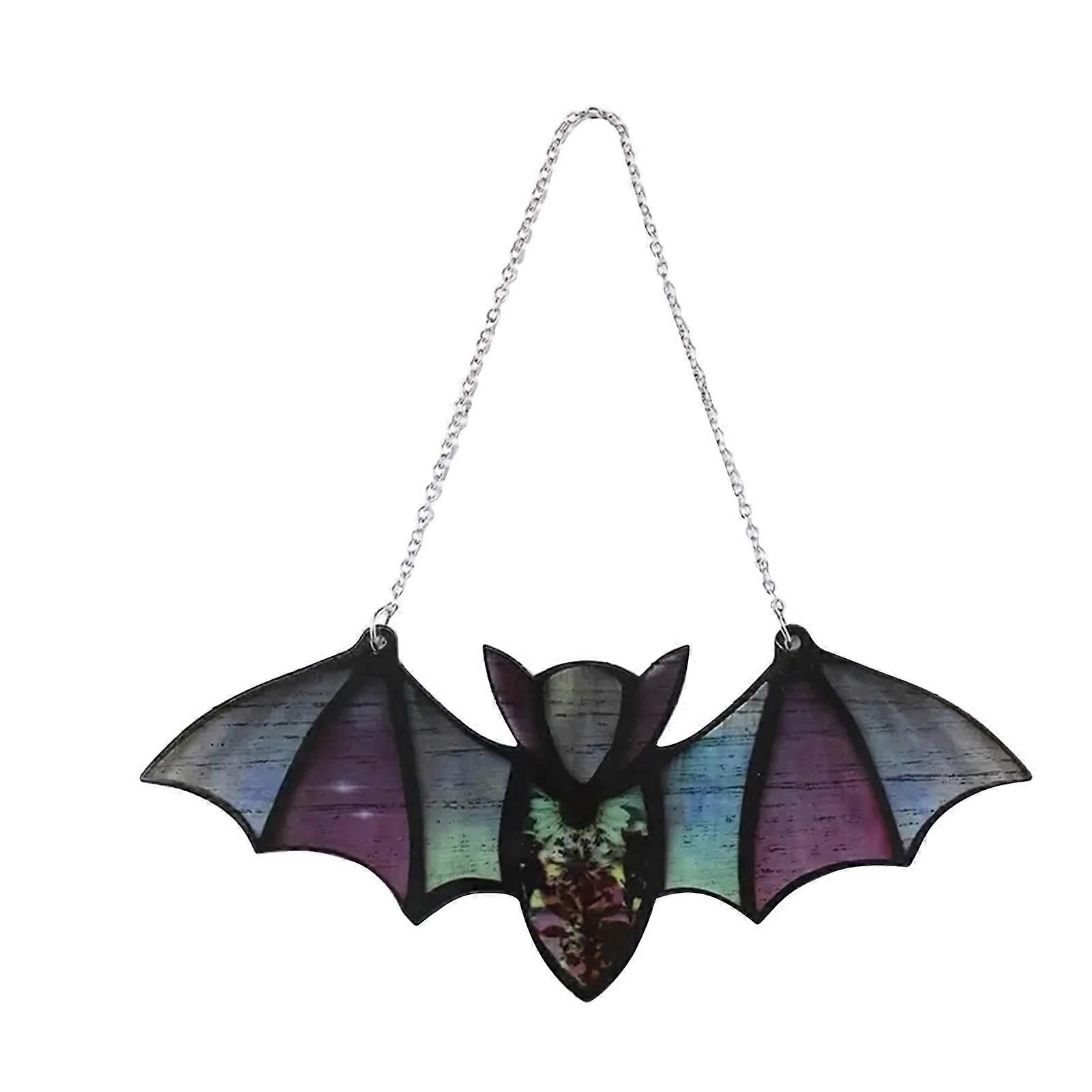 Halloween Bat Window Hanging Suncatcher Reflective Effect Colorful Stained Bat Window Ornaments
